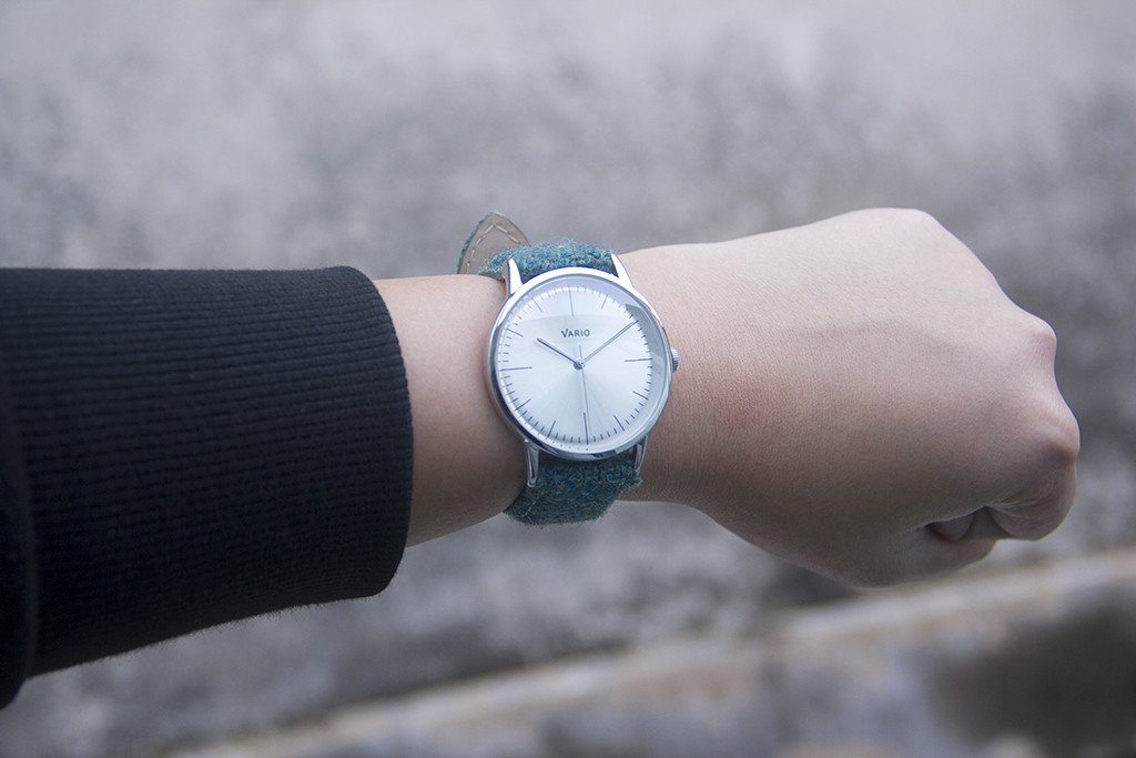 Eclipse Dress Watch Pyrite with Peacock Green Harris Tweed Strap