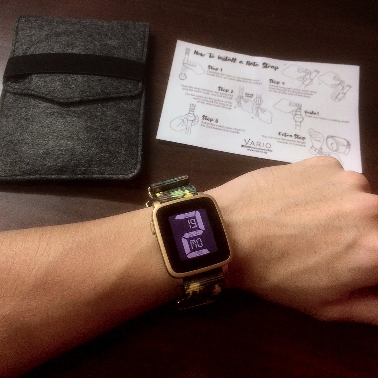 Pebble Time Steel on Camo Green strap by #varioclub member Jerry