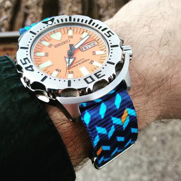 Seiko Orange Monster with Ocean Chevron strap (Photo by Patrick Kansa)