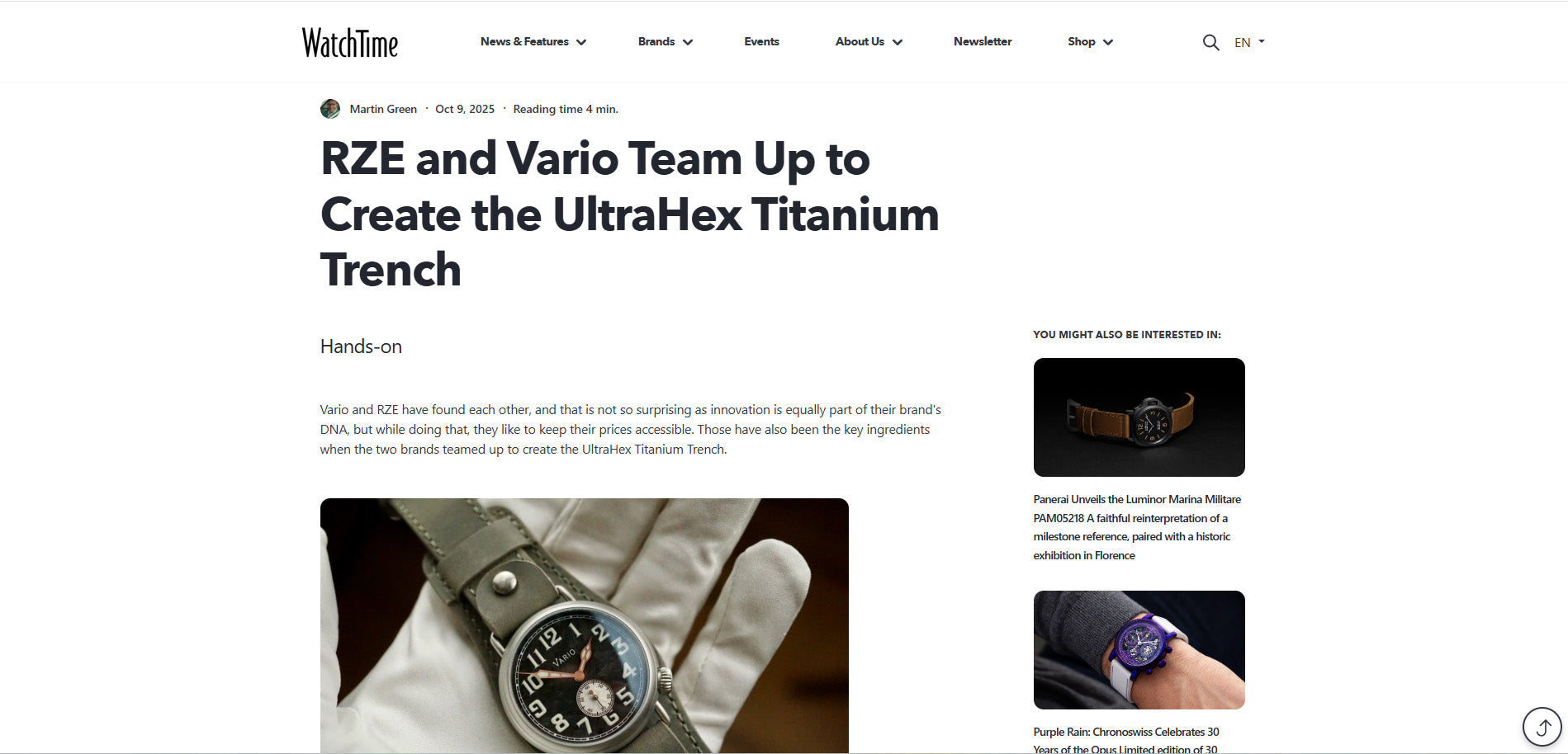 Vario x RZE Titanium Trench reviewed by Watchtime