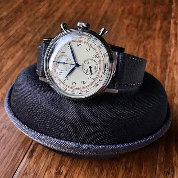 Undone watch sitting comfortably on Vario travel watch case