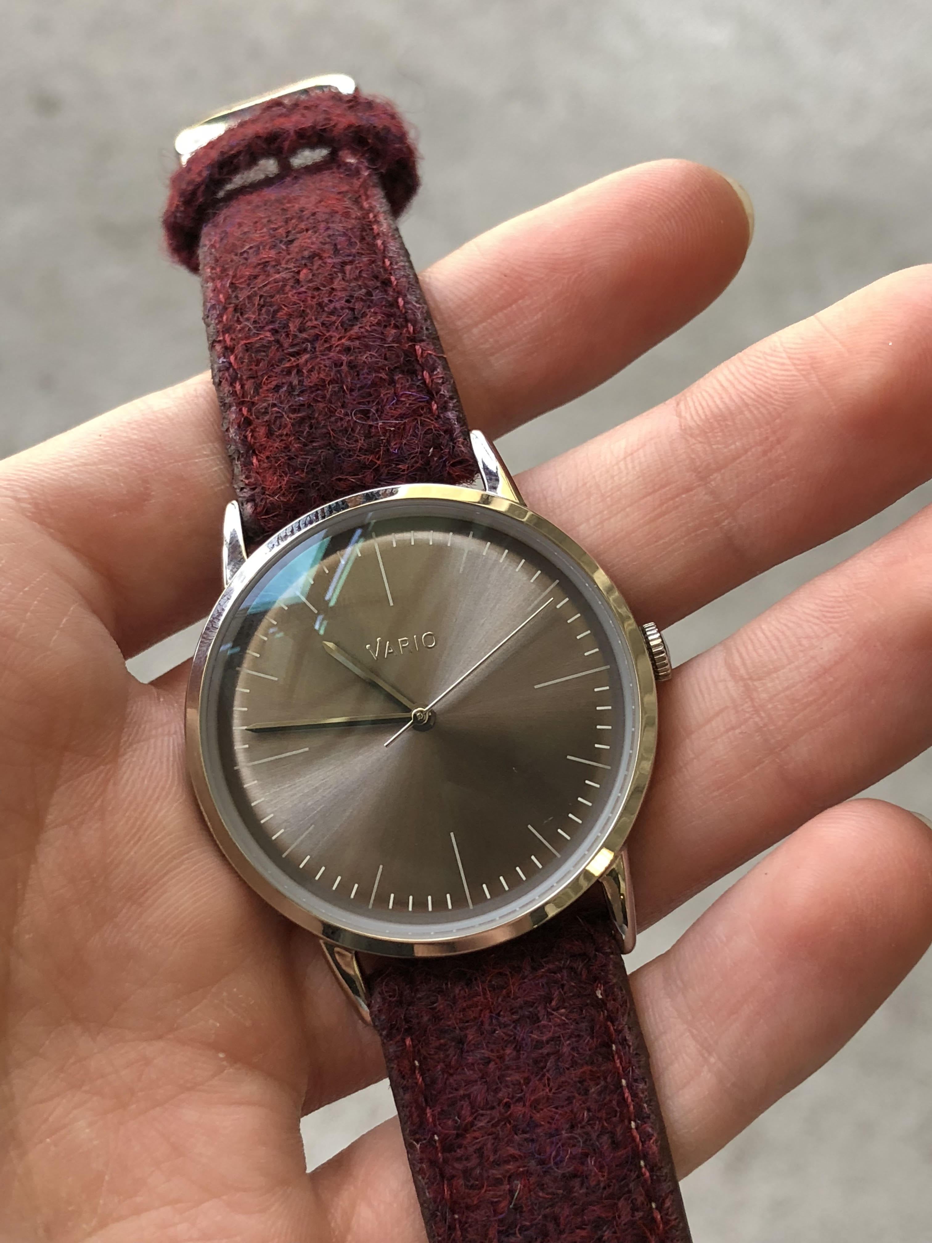 Vario Eclipse watch with Harris Tweed strap