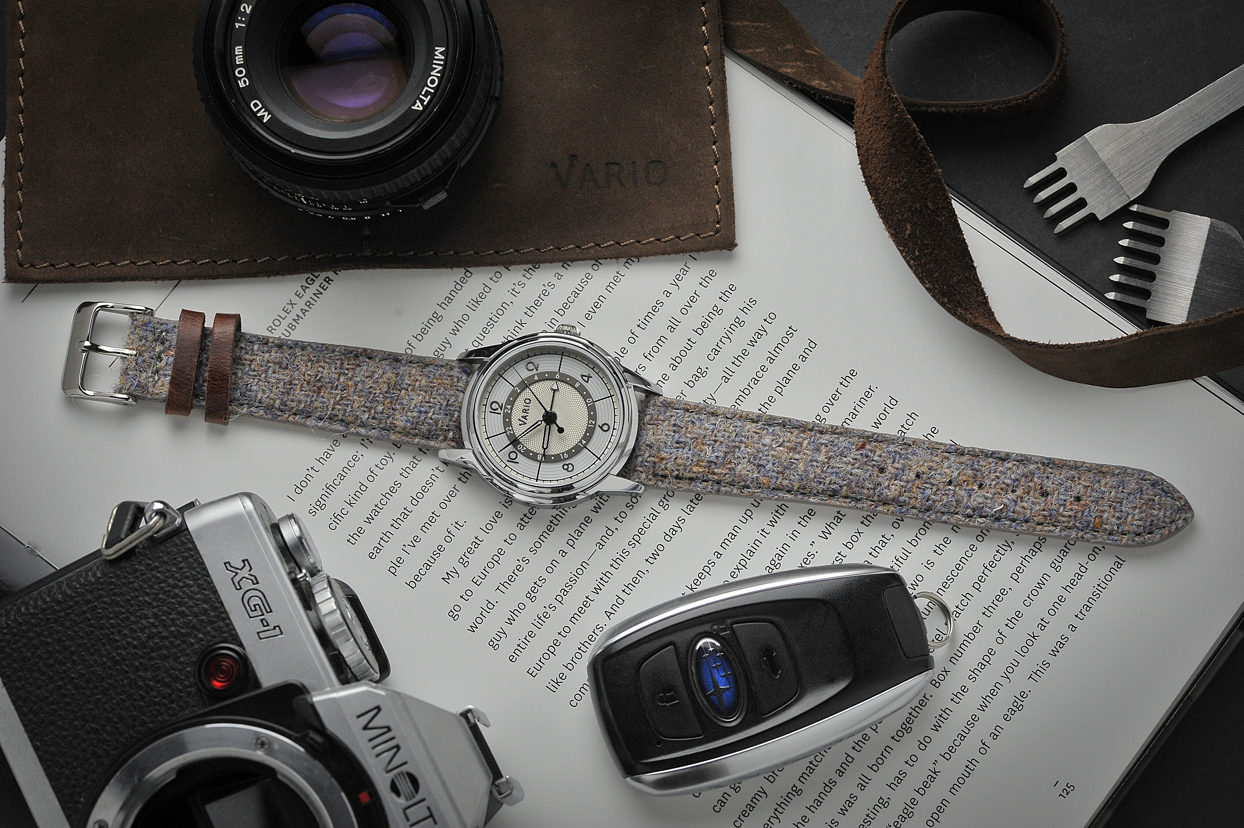 vario harris tweed with leather keepers watch strap