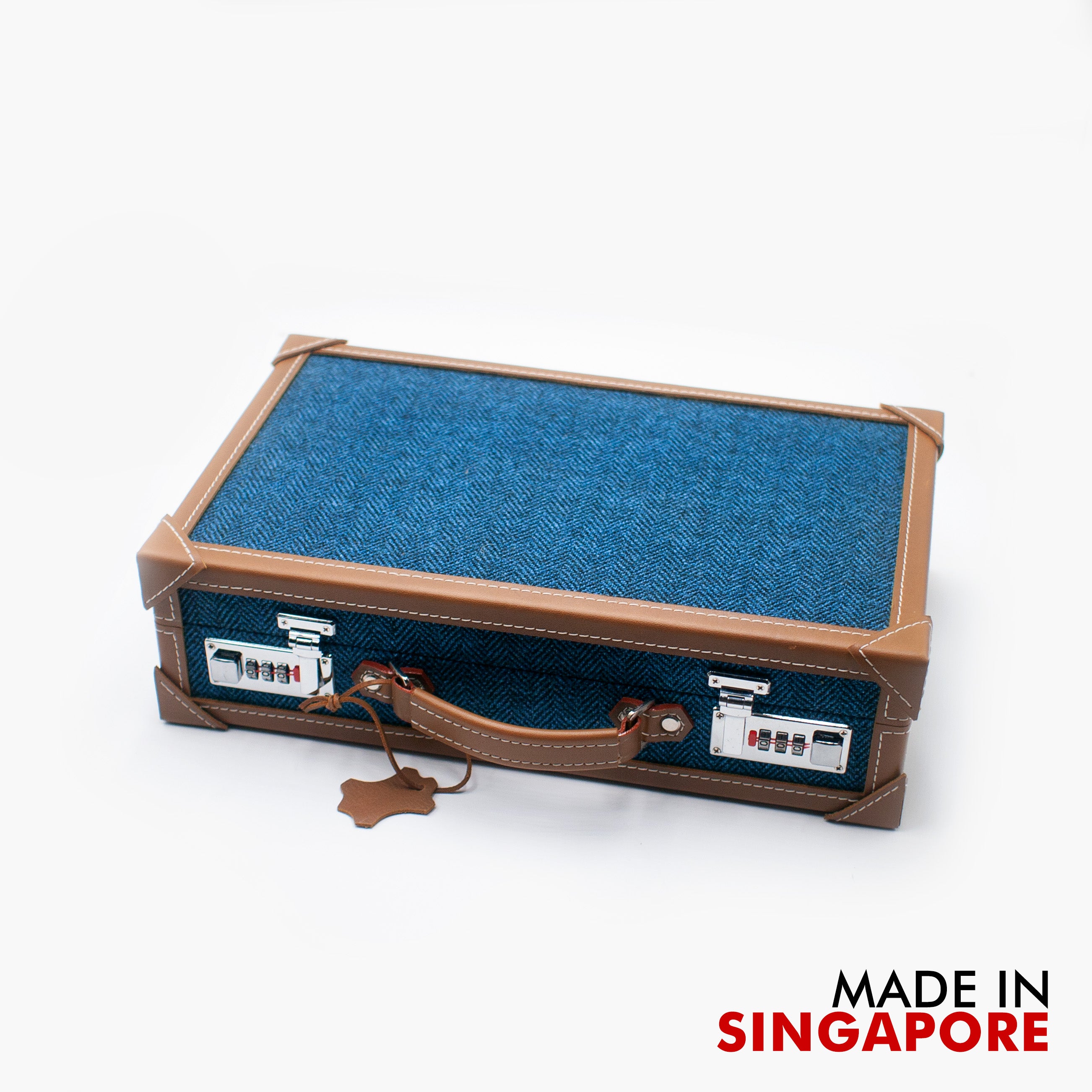 vario vintage inspired leather herringone 10 slot watch carryng case