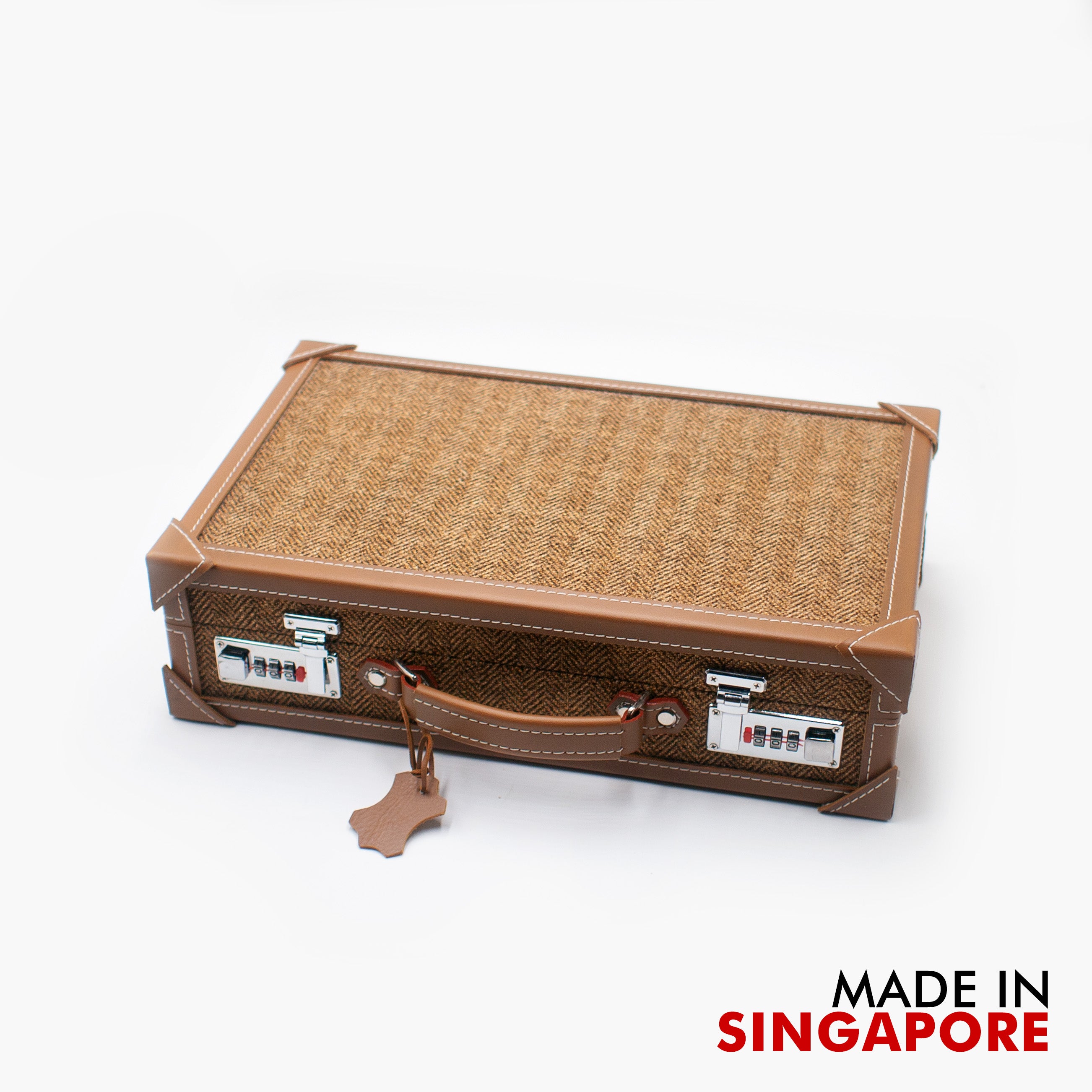 vario vintage inspired leather herringone 10 slot watch carryng case