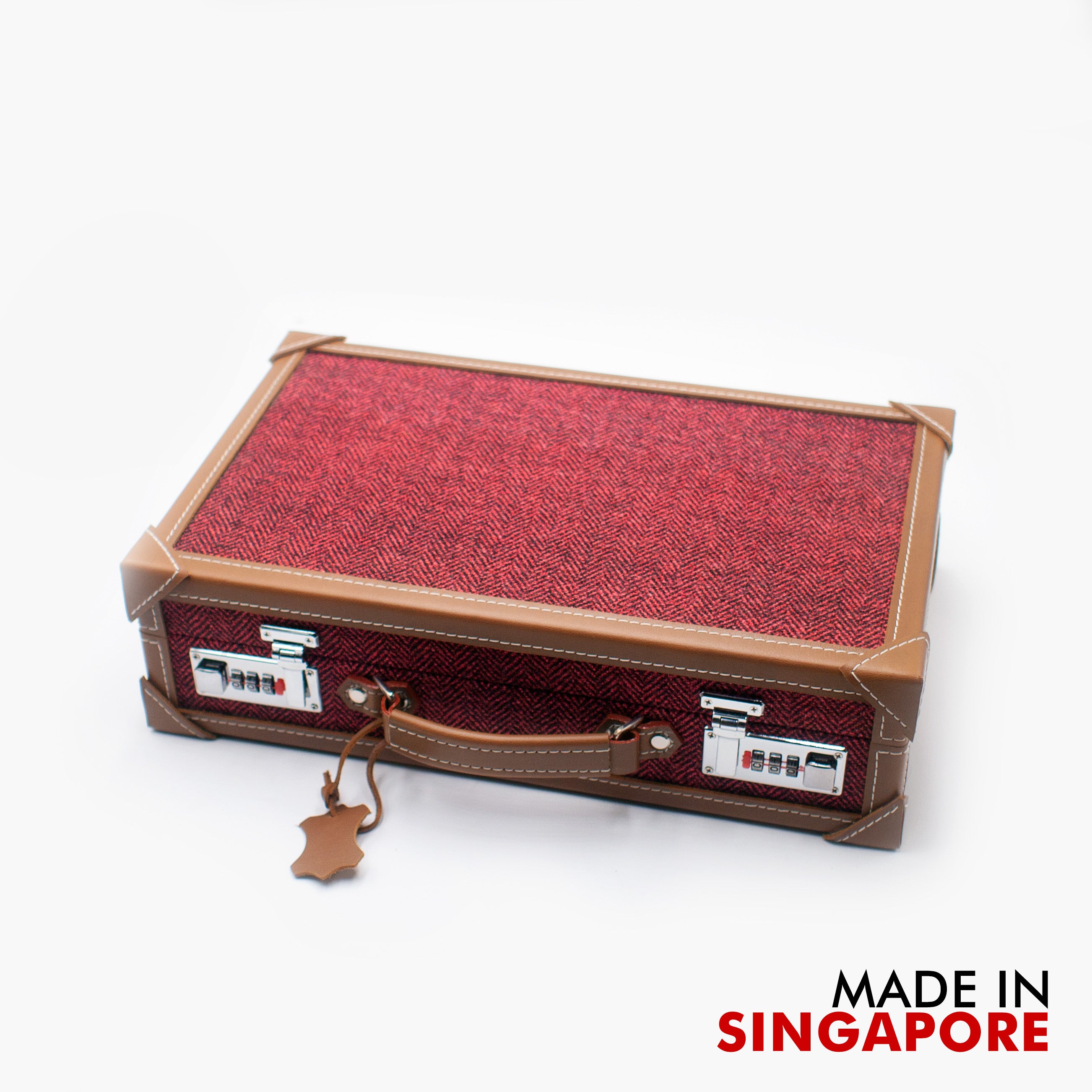 vario vintage inspired leather herringone 10 slot watch carryng case