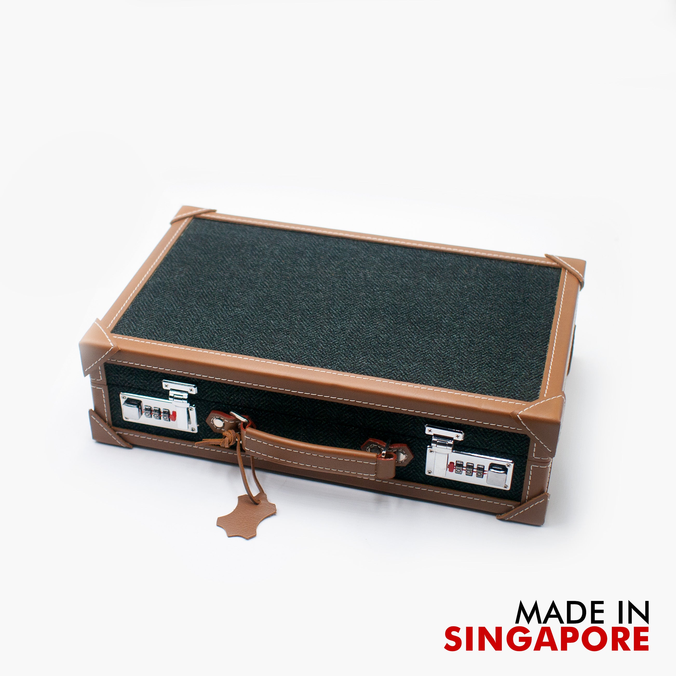 vario vintage inspired leather herringone 10 slot watch carryng case