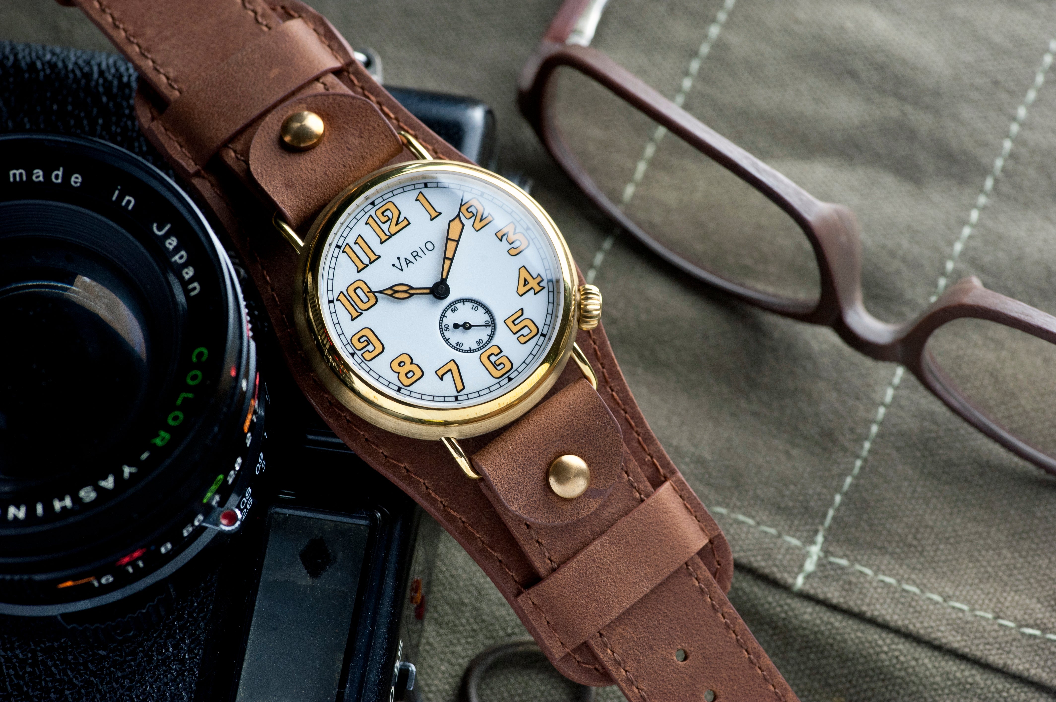 vario 1918 medic pulsometer ww1 watch with crazy horse chicago screw bund strap