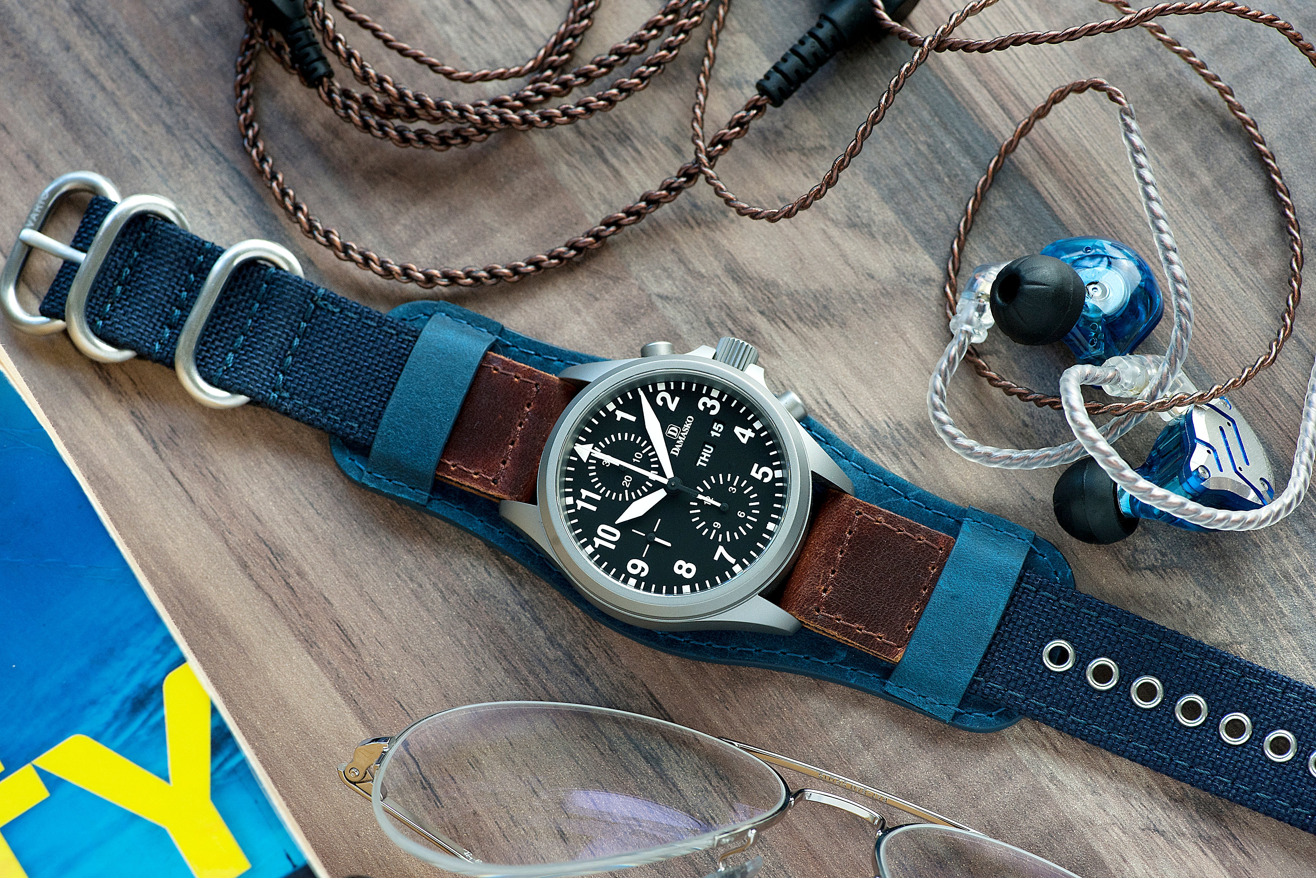 vario oiled leather cordura watch strap with crazy horse bund pad