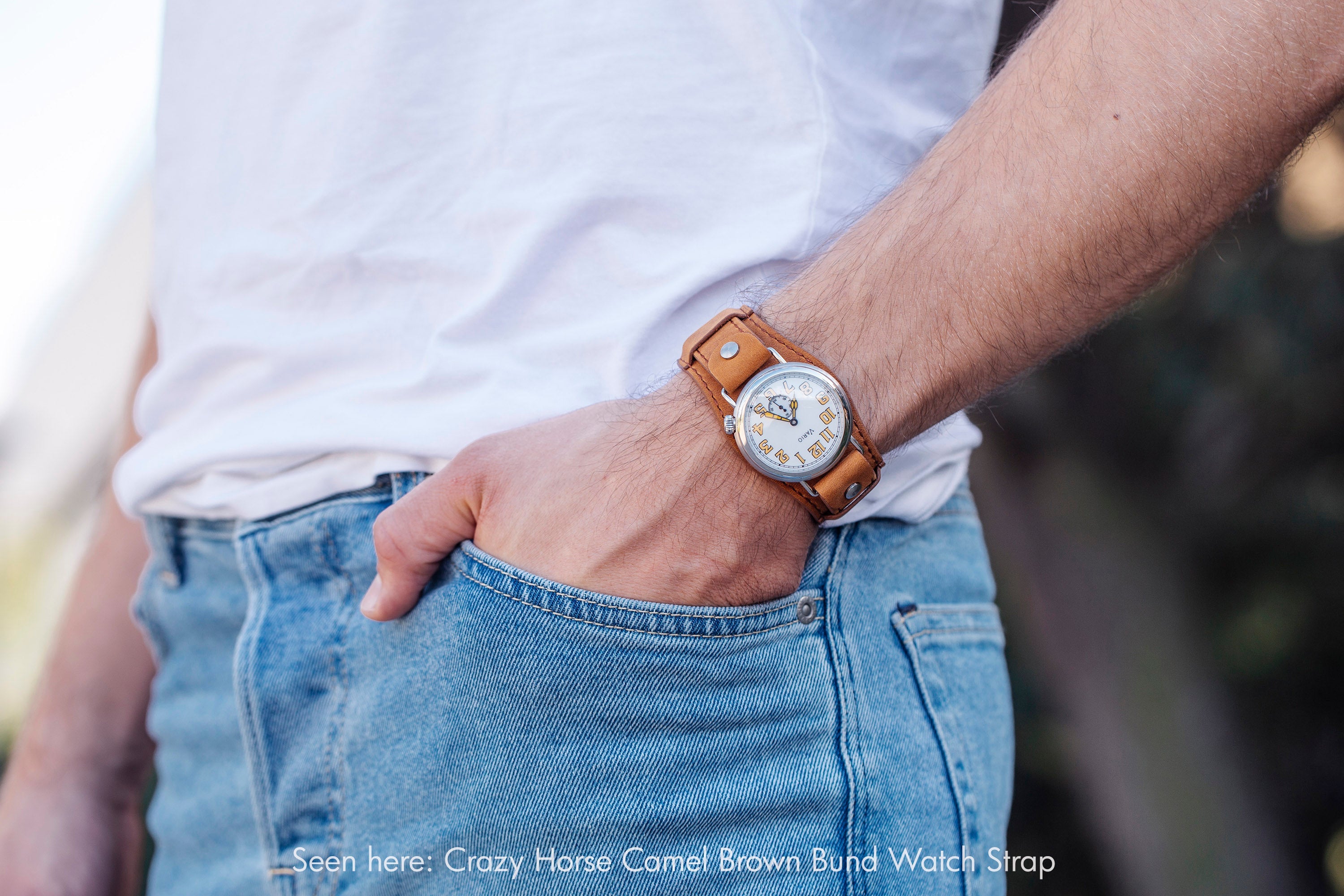 crazy horse leather single pass watch strap