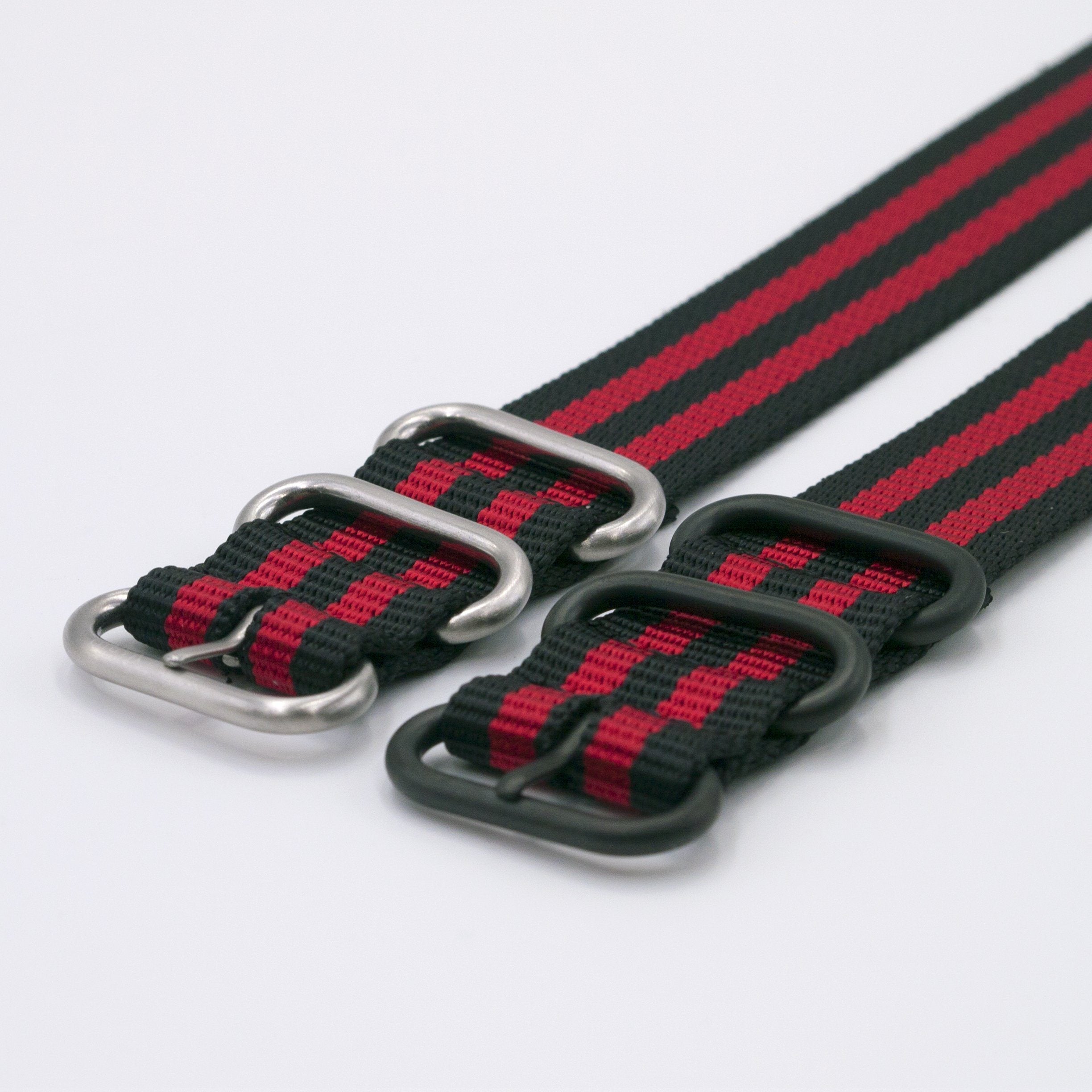 vario ballistic nylon red black stripe maratac strap with casio g shock adapter silver and black buckle