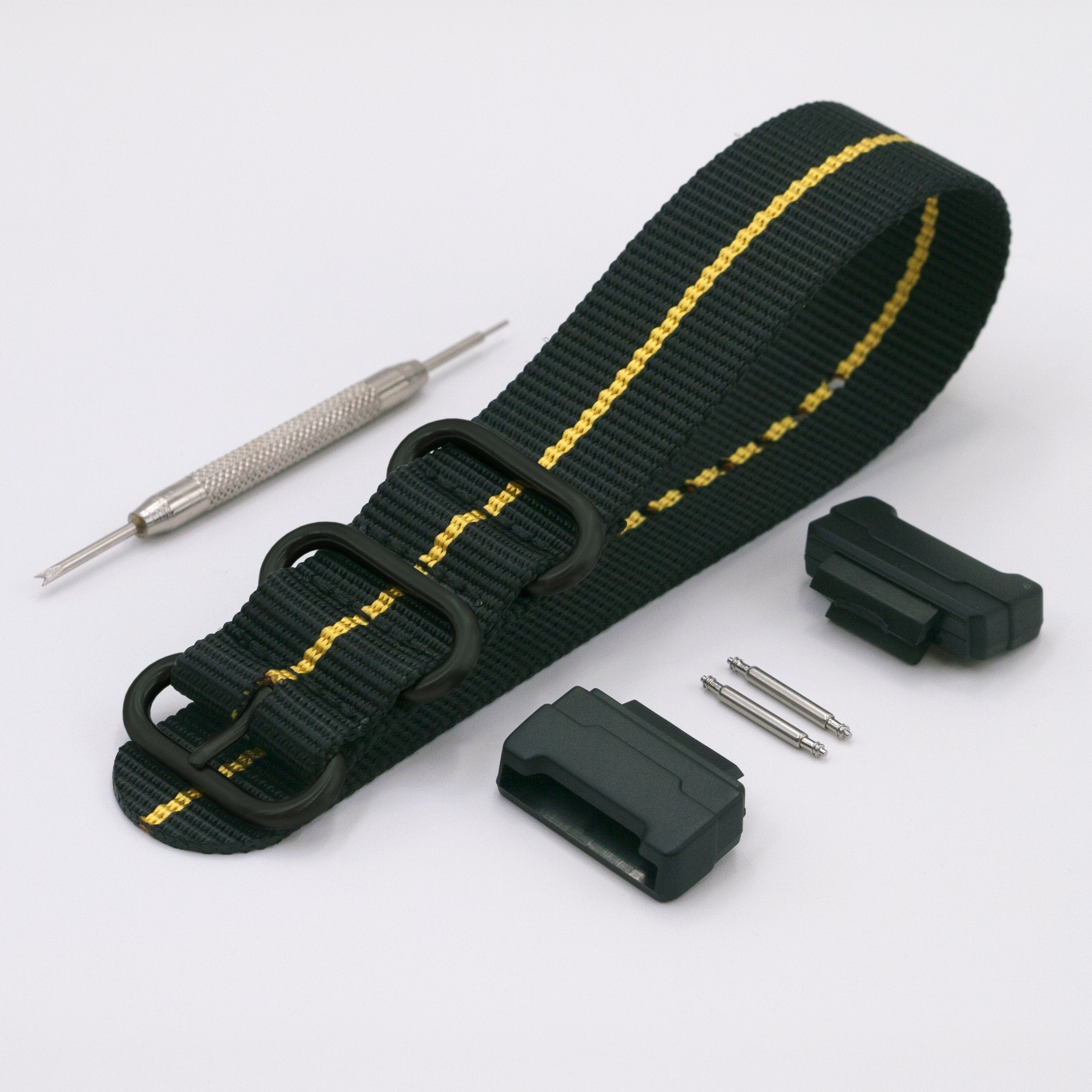 vario ballistic nylon yellow black stripe maratac strap with casio g shock adapter