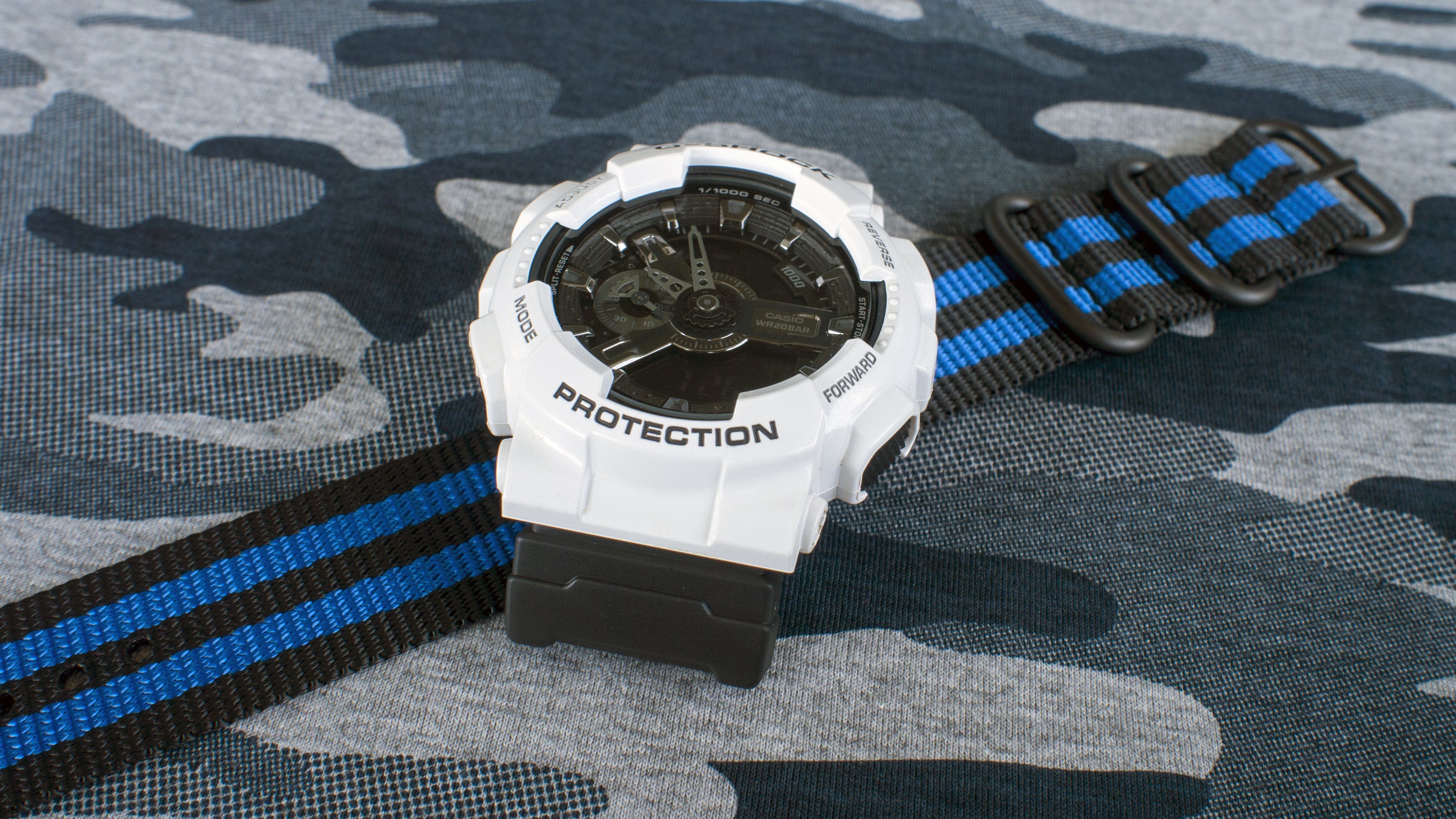 ga110 with vario ballistic nylon blue black stripe watch strap