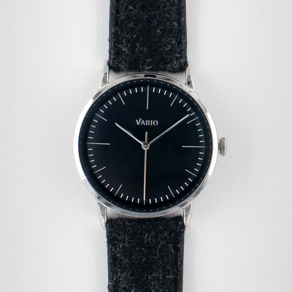 eclipse 38mm black dress watch handwound harris tweed strap