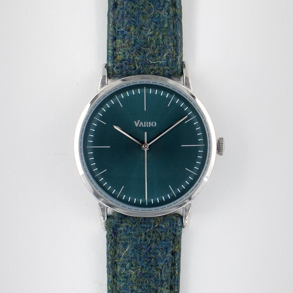 eclipse 38mm green dress watch quartz harris tweed strap
