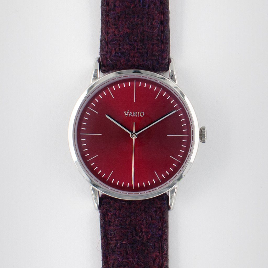 eclipse 38mm red dress watch handwound harris tweed strap