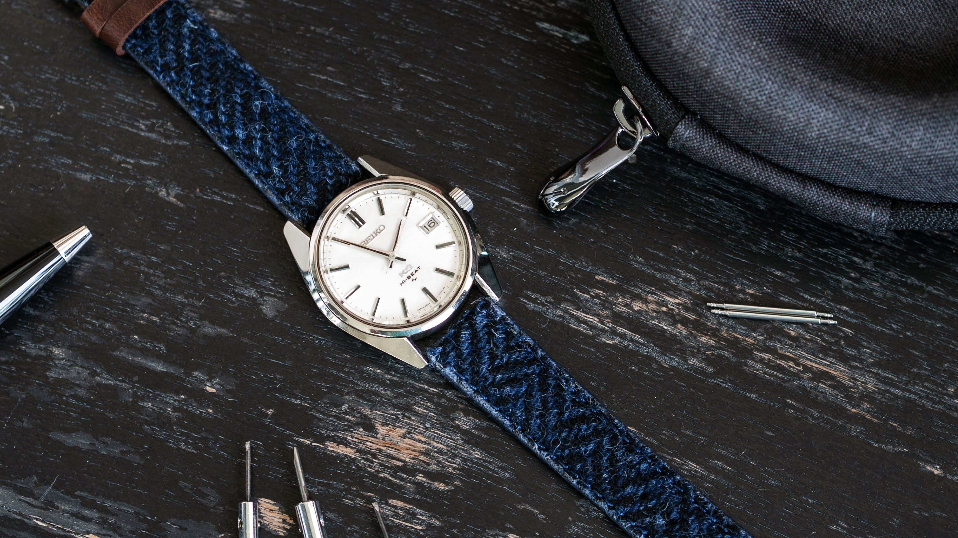 king seiko with vario harris tweed herringbone watch strap