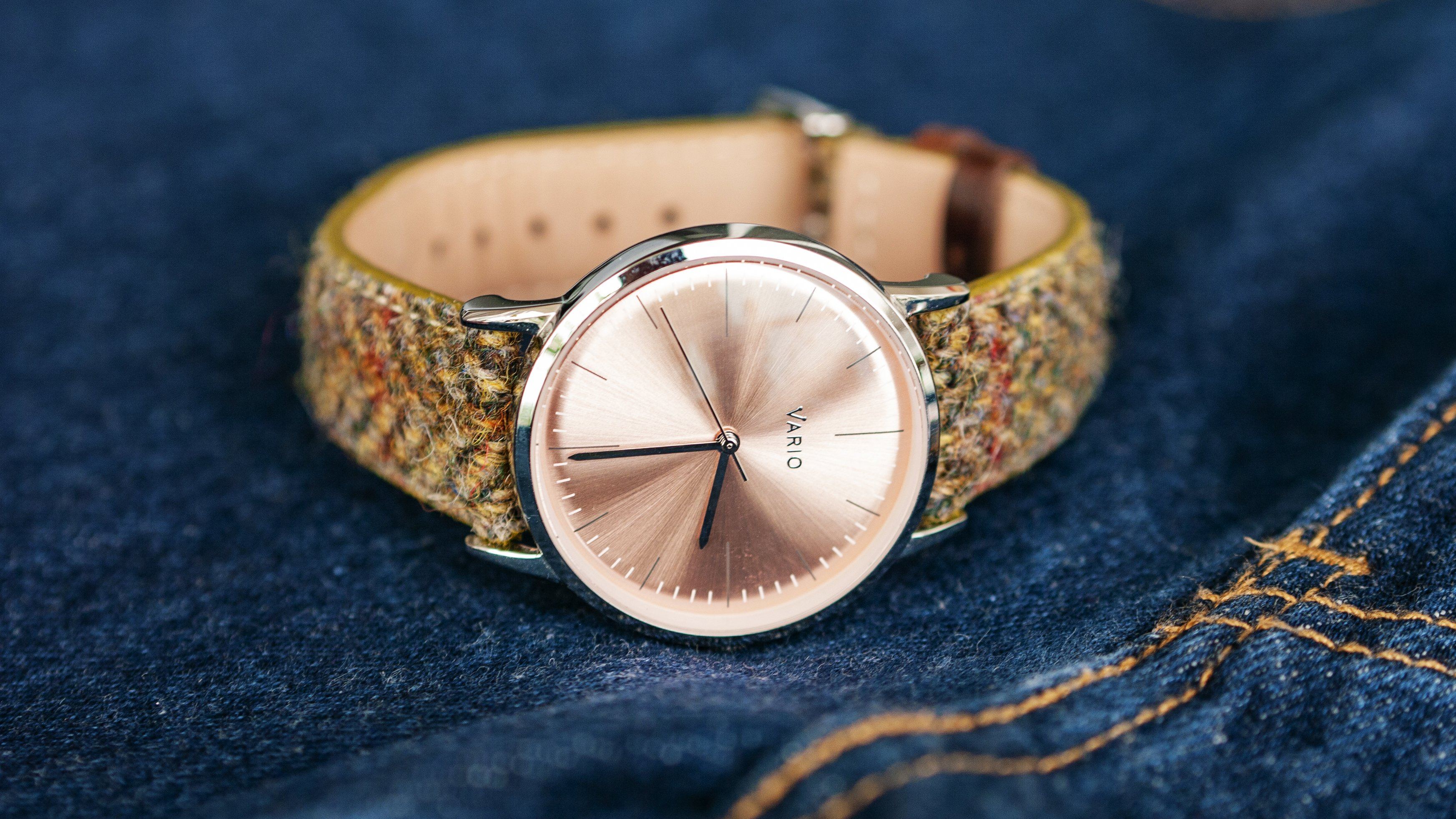 vario eclipse watch with harris tweed watch strap