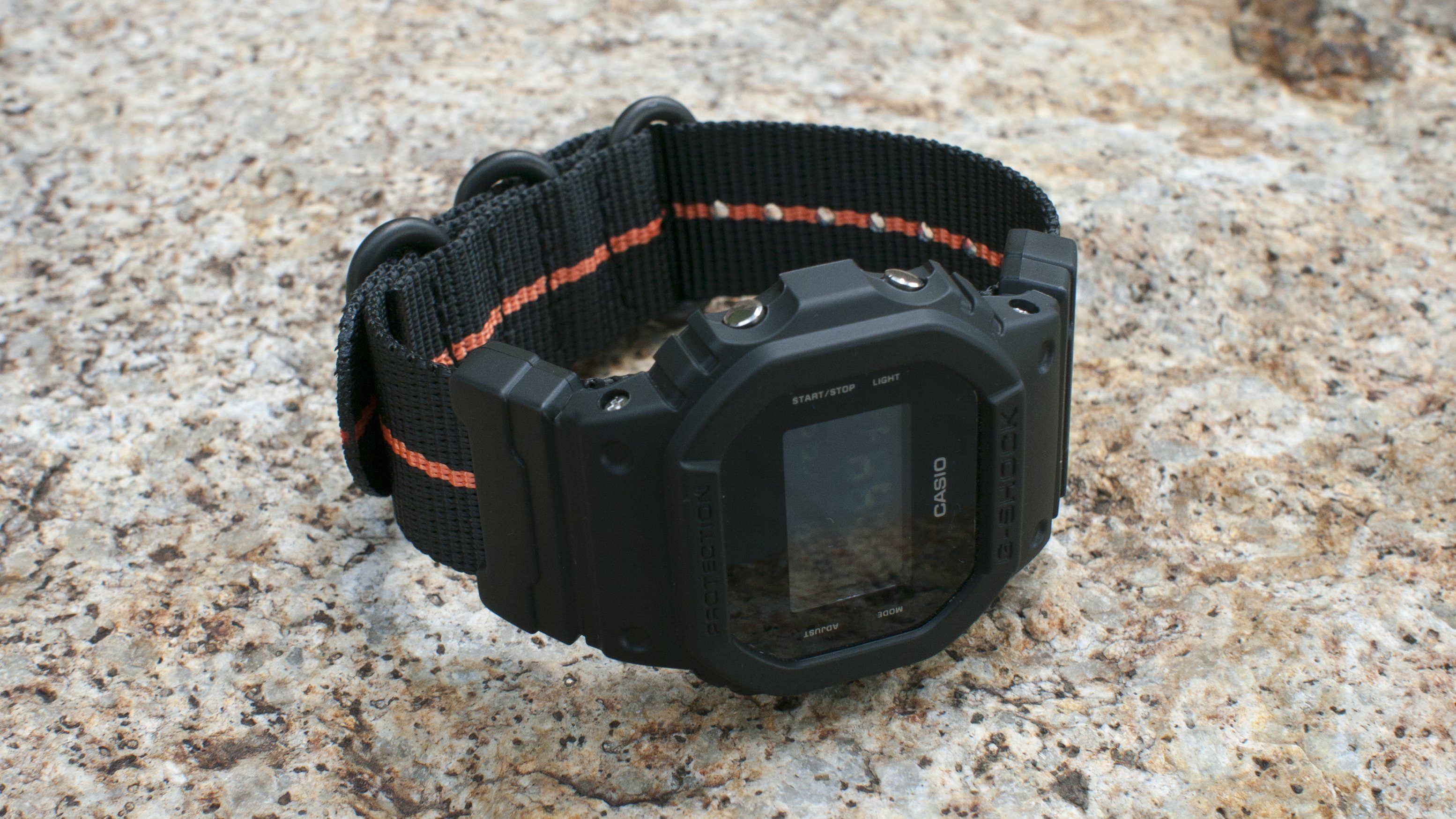 gshock dw5600 vario ballistic nylon orange black stripe maratac strap with casio g shock adapter