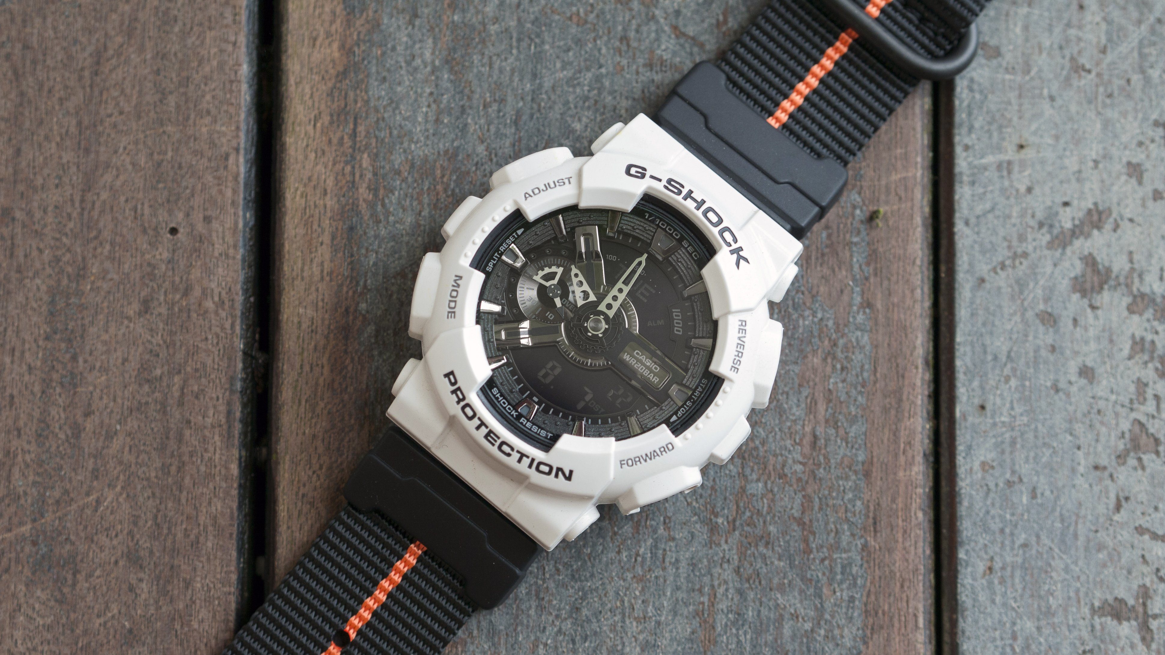 gshock ga110 with vario ballistic nylon watch strap with casio adapter black and orange 