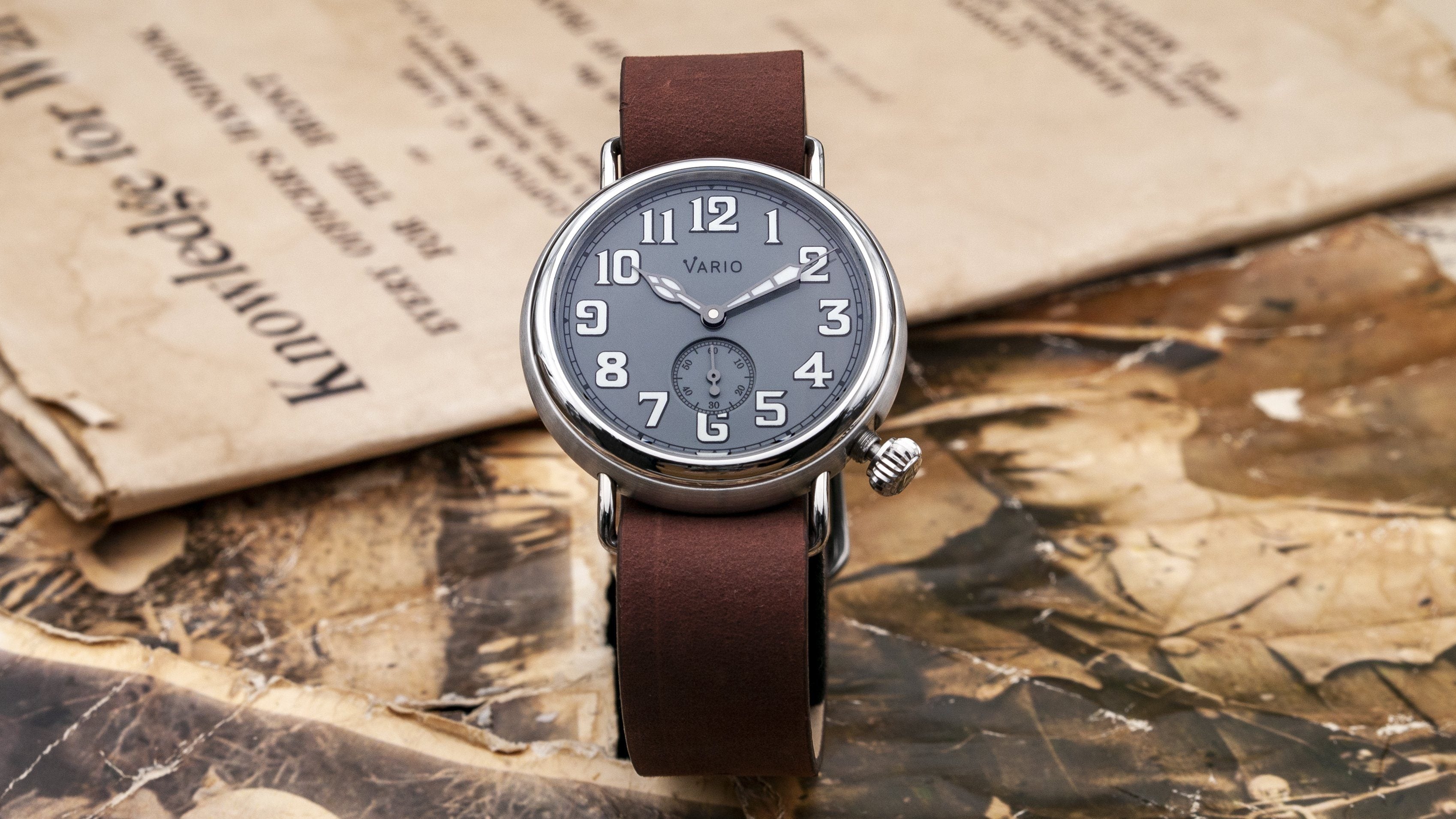 vario 1918 trench field watch grey dial white lume 37mm