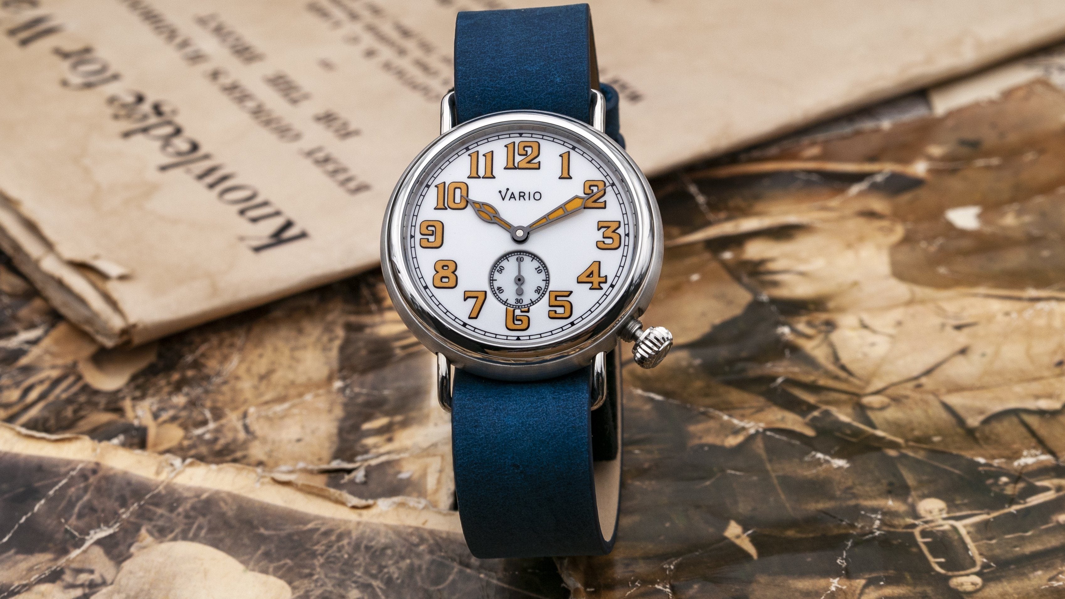 vario 1918 trench field watch white dial orange lume 37mm