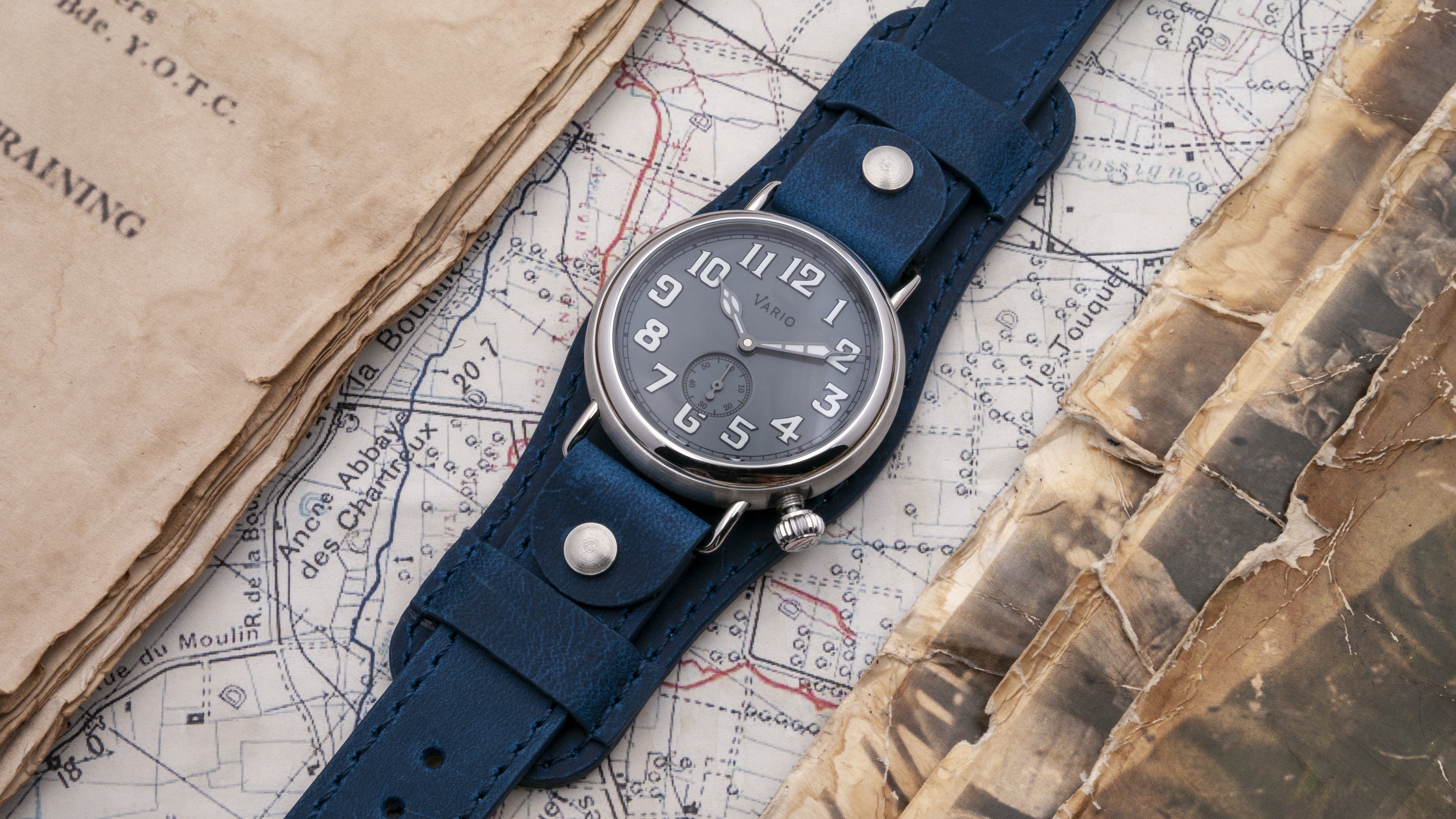 vario 1918 trench field watch grey dial white lume 37mm