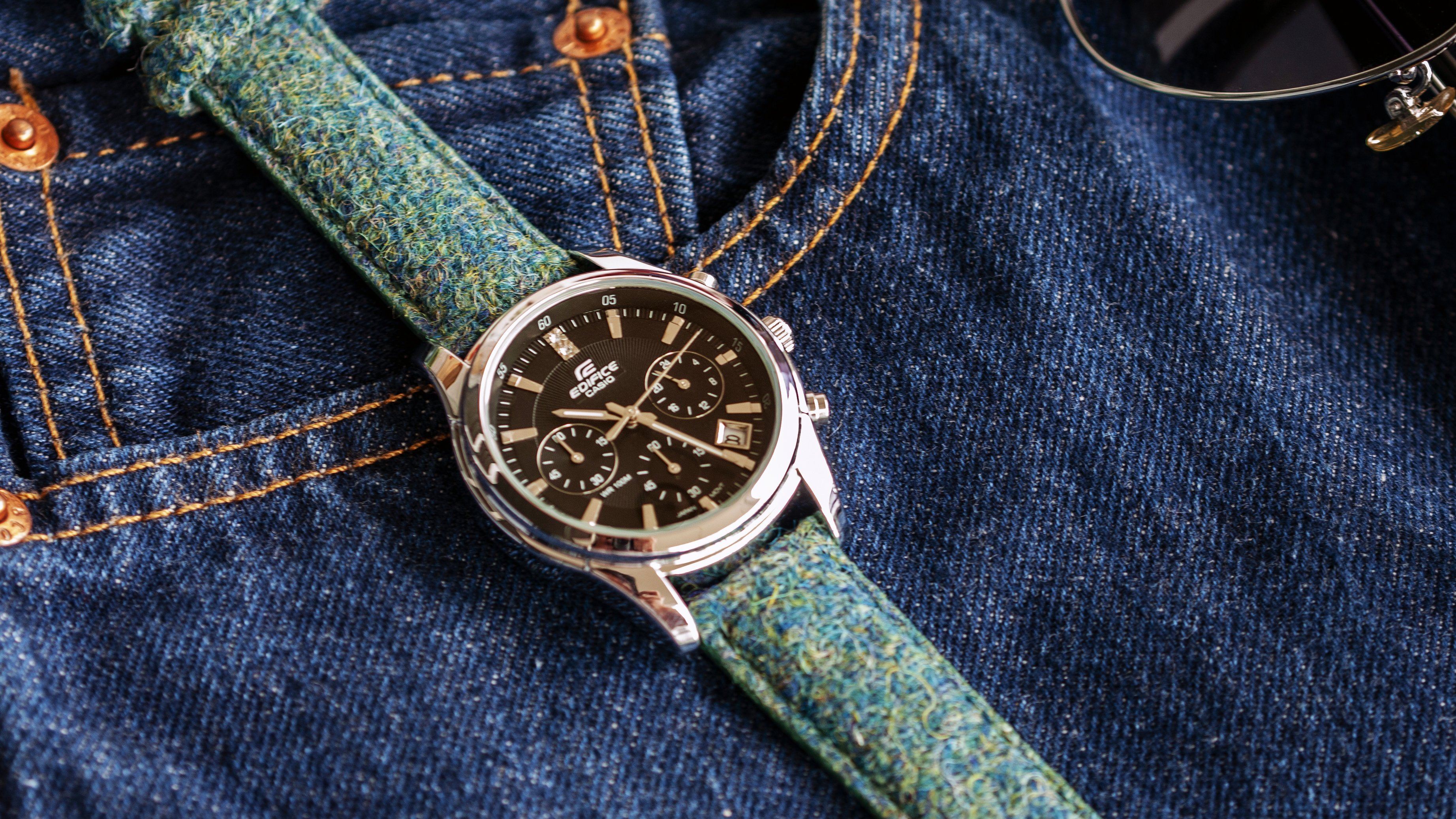casio edifice with vario harris tweed watch strap