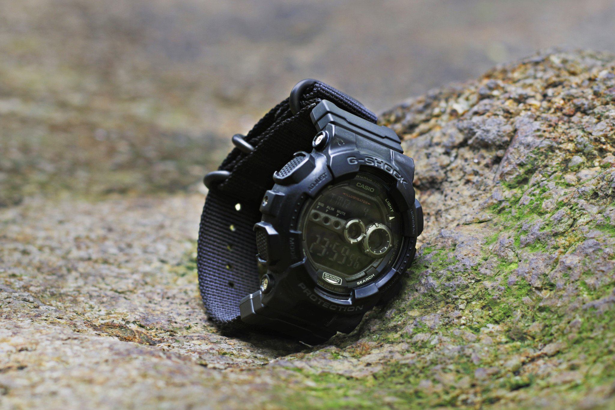Casio G-Shock GD-100 with 24mm ballistic black nylon strap and Casio adapter