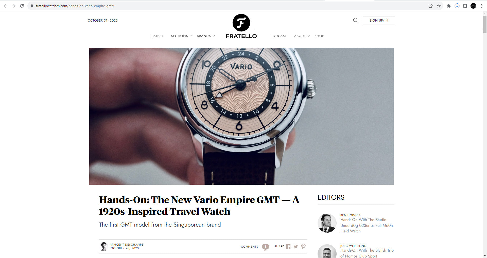 Vario Empire Seasons True GMT featured on Fratello