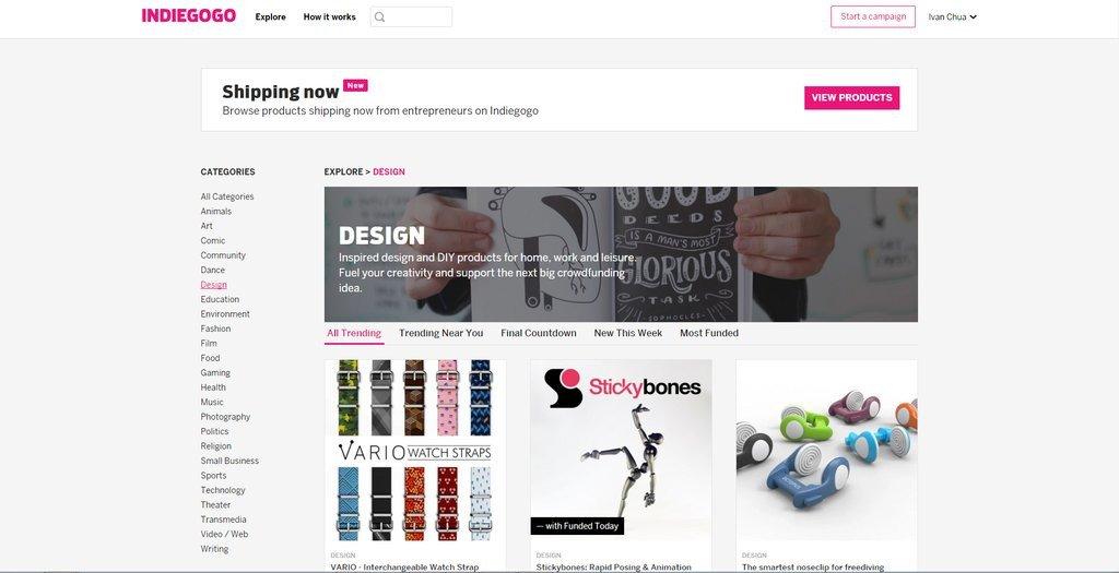 We're on front page of Indiegogo under design category