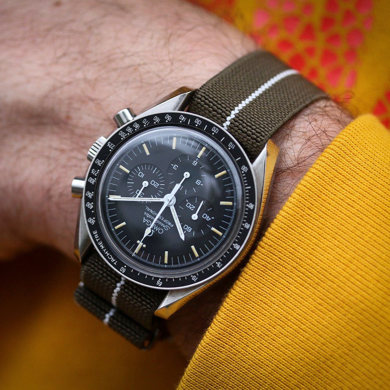 Check out this beautiful speedmaster on our comfortable Elastic