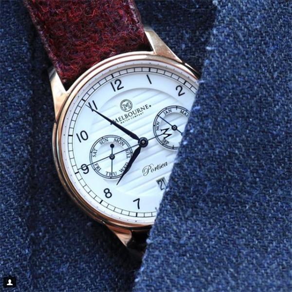 Melbourne watch with Vario Harris Tweed watch strap. Photo by @mikesgotwatch