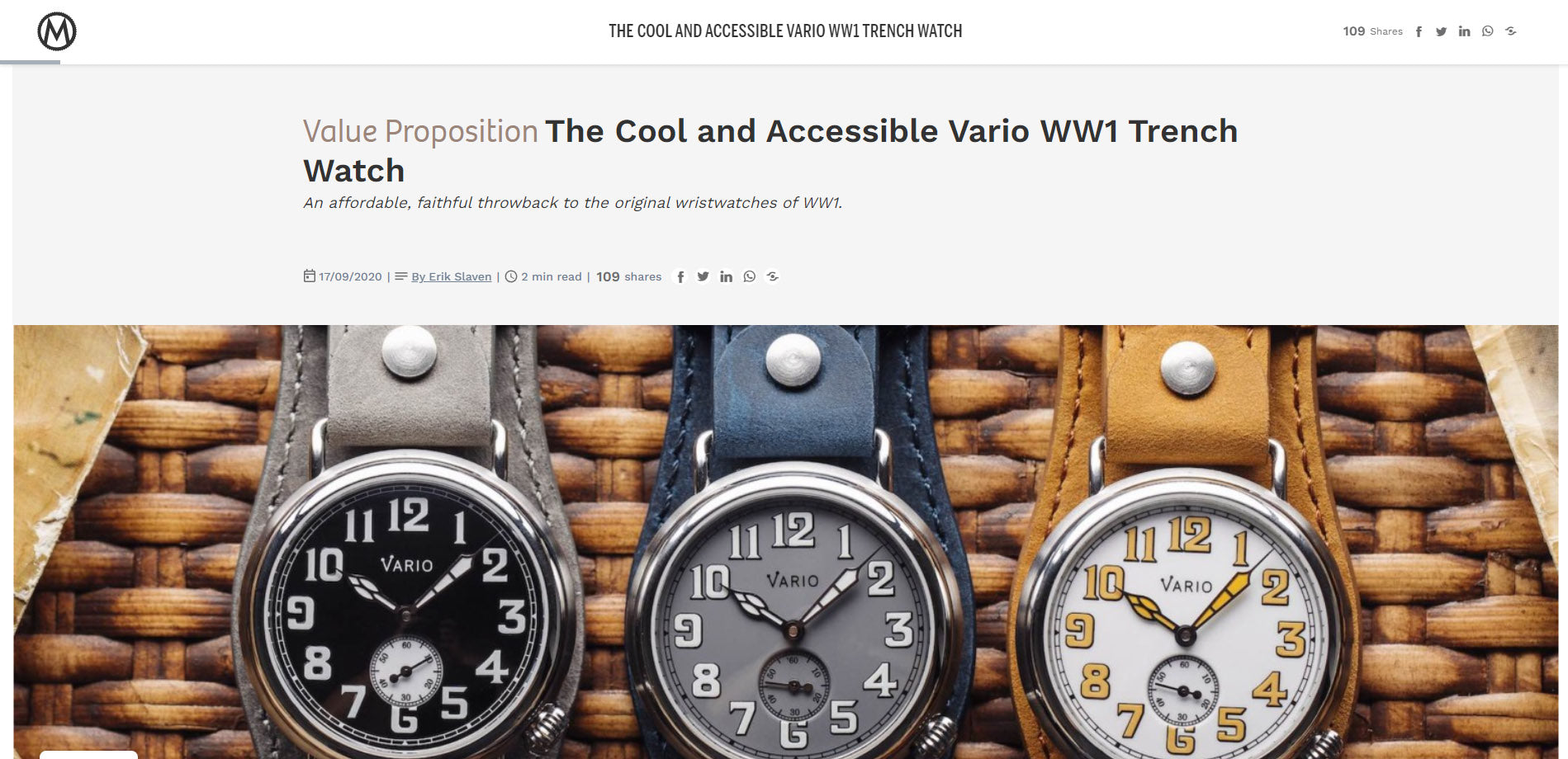 Vario 1918 Trench Watch featured on Monochrome
