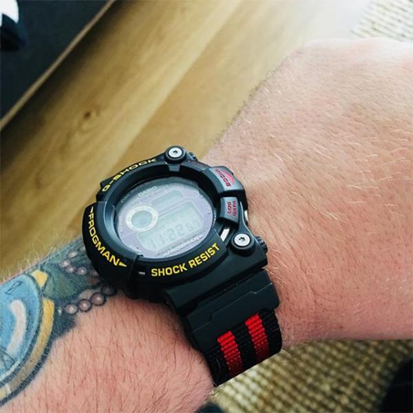 Casio G-Shock Frogman with Vario ballistic nylon strap. Photo by @stev