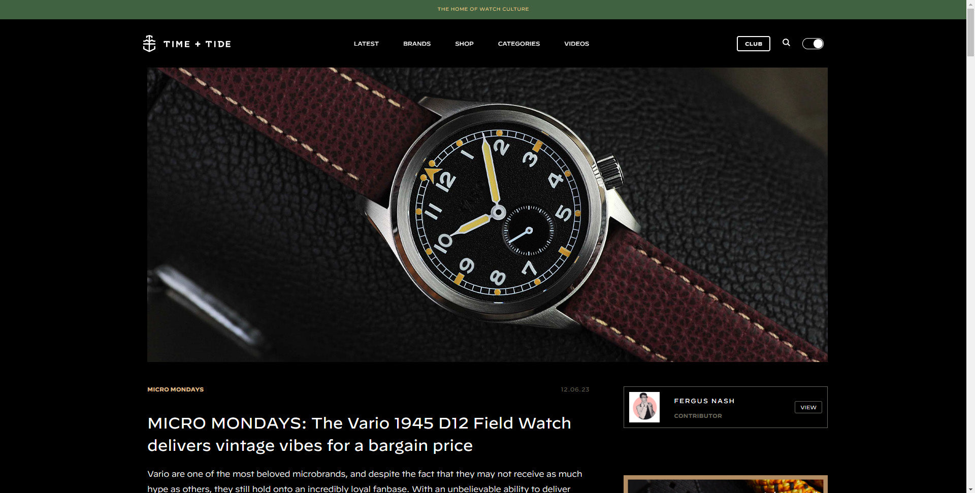 Vario 1945 D12 Field Watch featured on Time and Tide