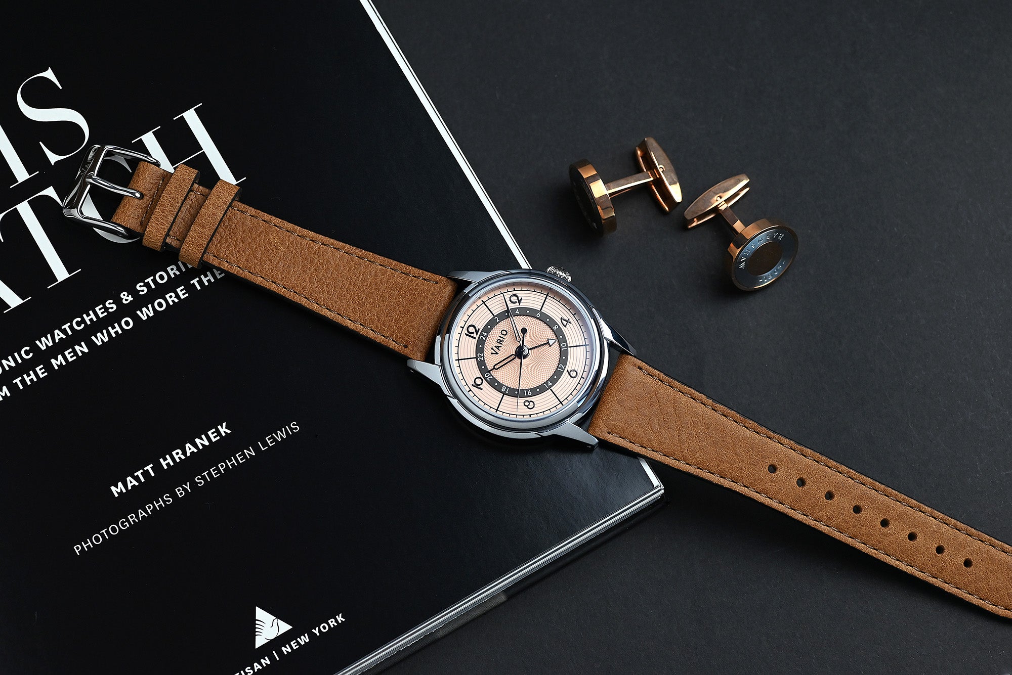vario empire true gmt watch with german leather watch strap