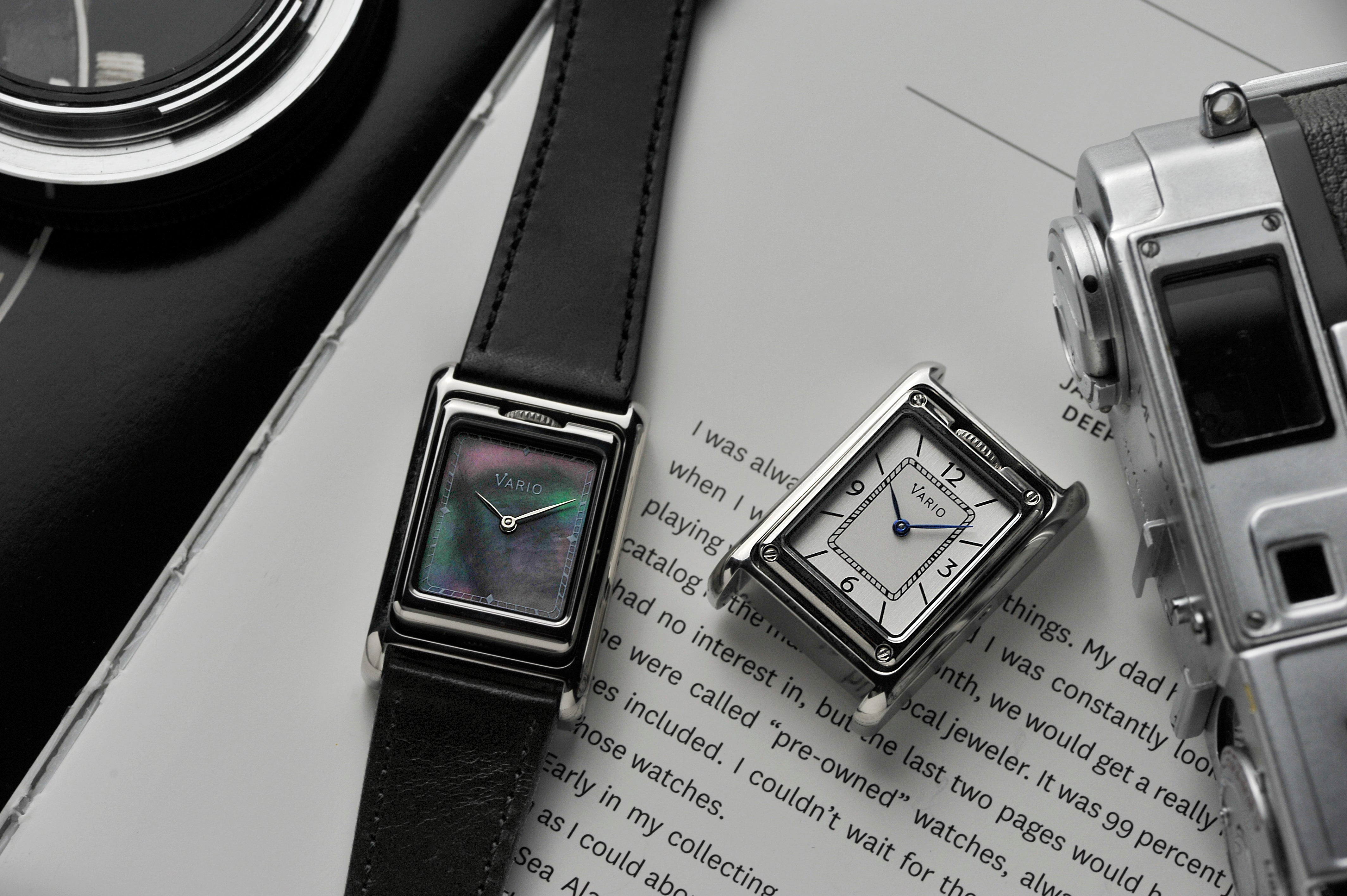 Vario VERSA reversible dual time watch with mother of pearl dial.