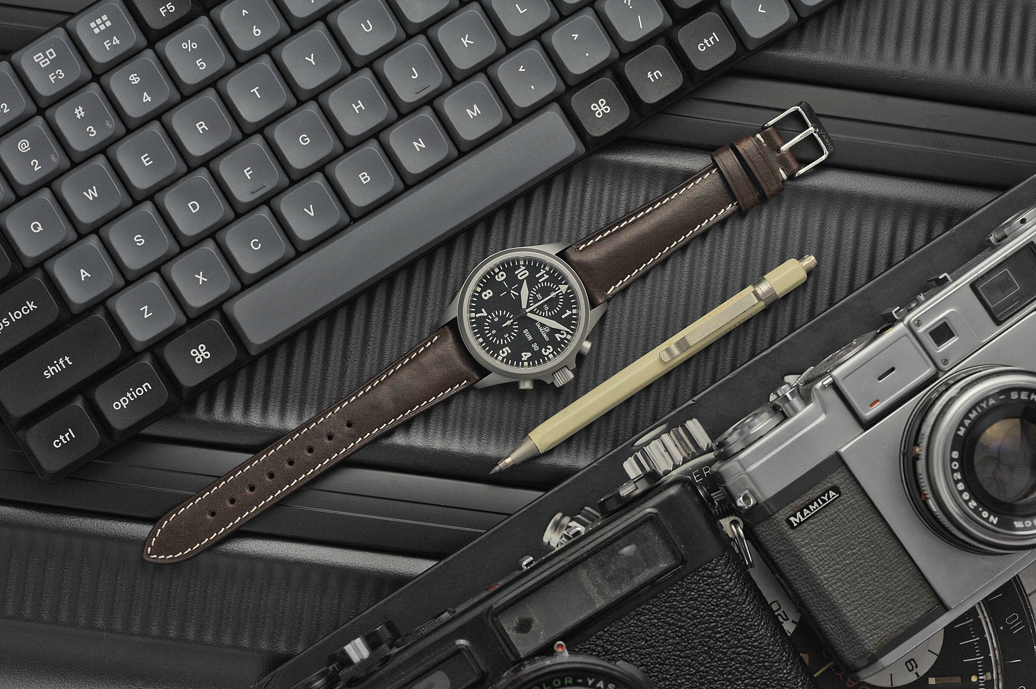 Vario Vintage Veg Tan Embossed Italian Leather dark brown