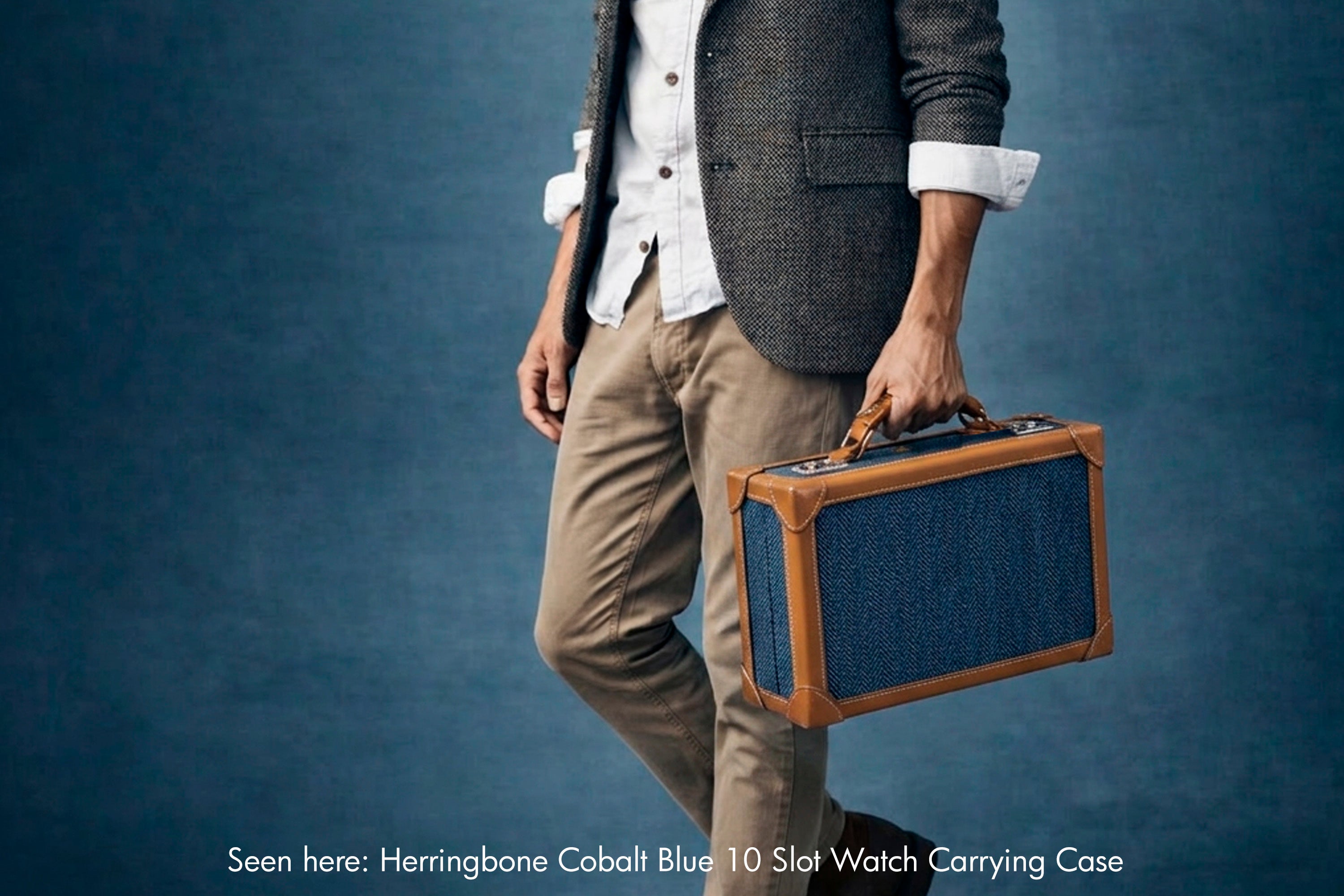 Herringbone Cobalt Blue 10 Slot Watch Carrying Case