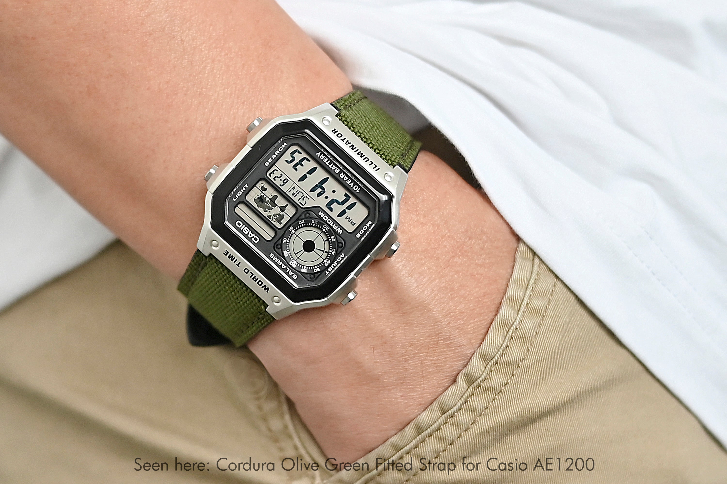 Cordura fitted watch strap for Casio Royale AE1200 
