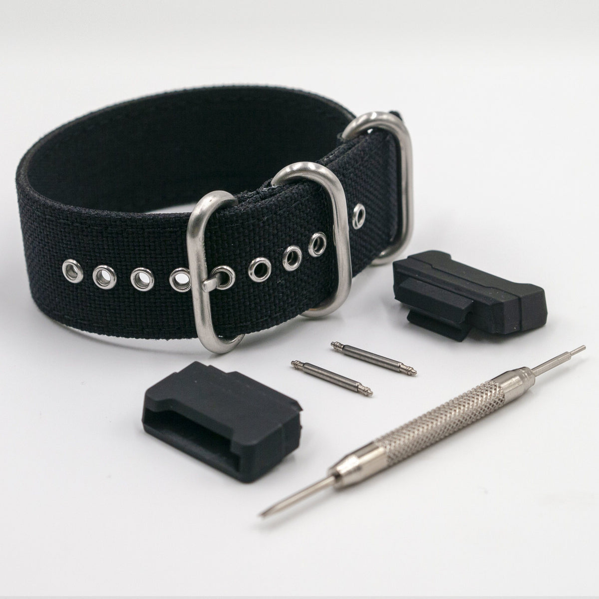 Cordura Coal Black Watch Strap with G-Shock Compatible Adapter and Spring Bar Tool