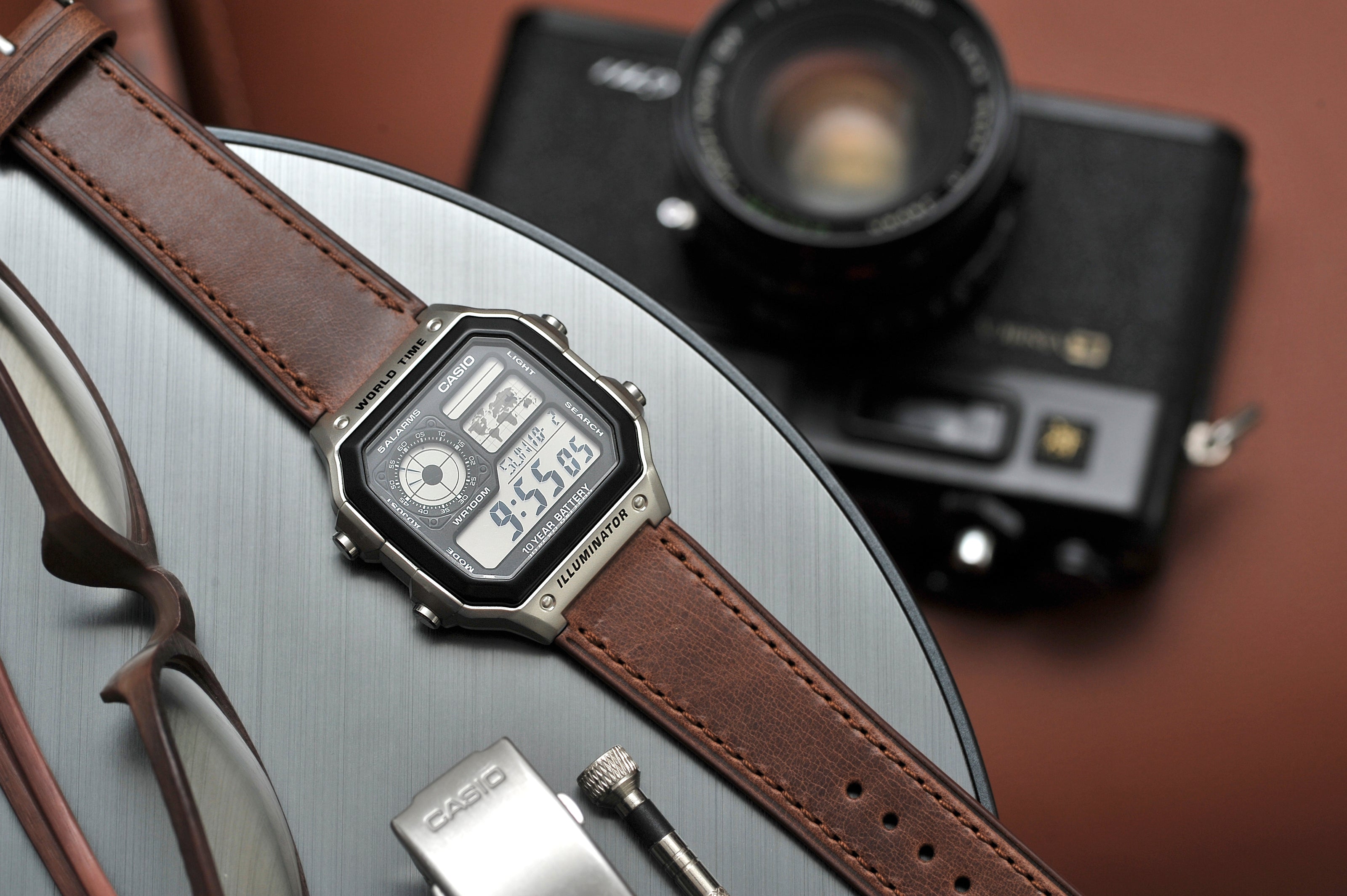 Oiled Leather Russet Brown Watch Strap for Casio® AE1200WH World Time