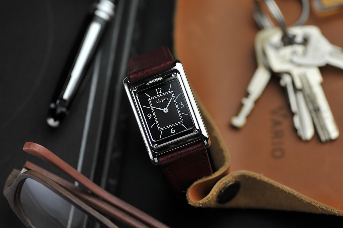 Vario VERSA Reversible Dual Time Gunmetal-White Enamel Quartz Watch