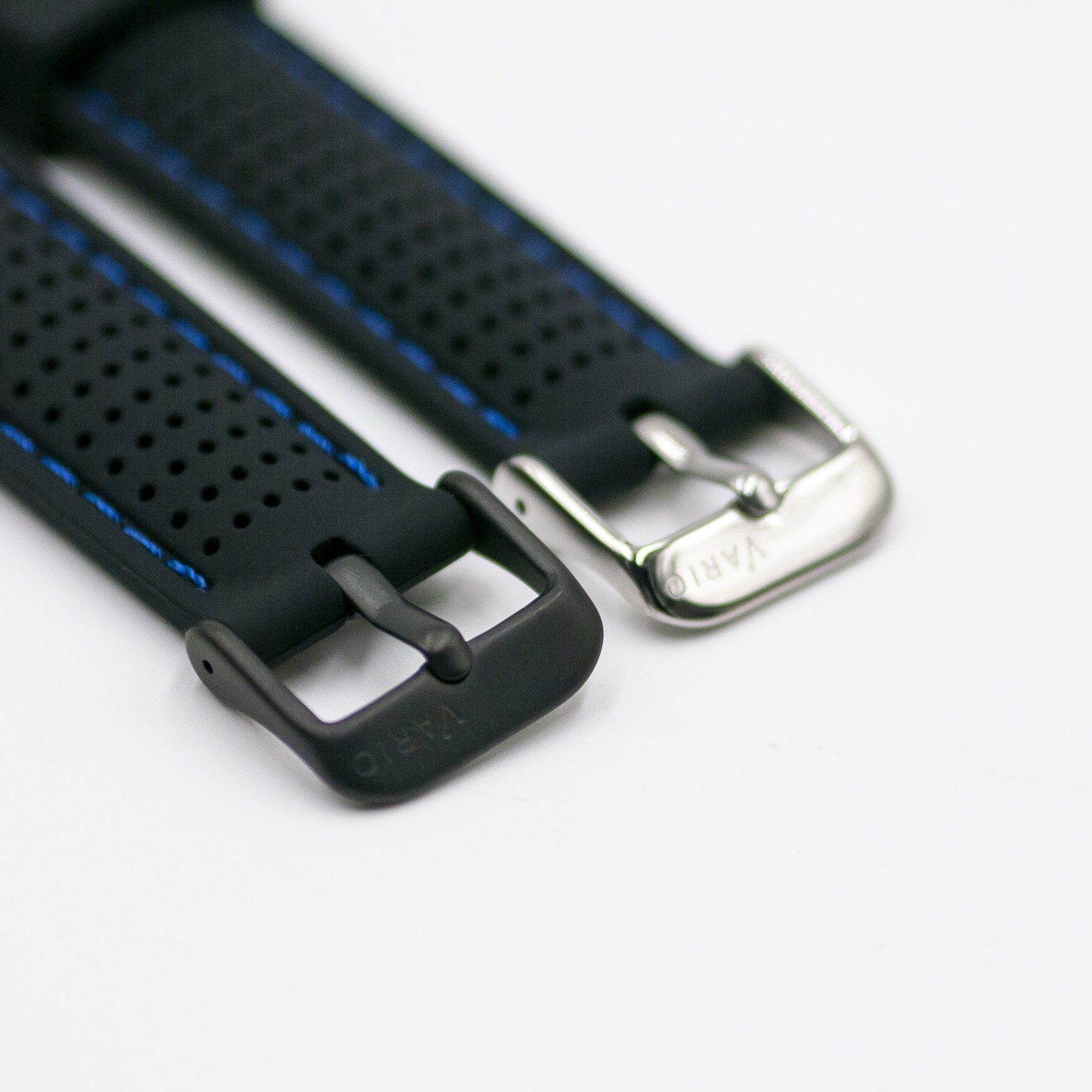 Vario perforated silicone watch strap with blue stitching