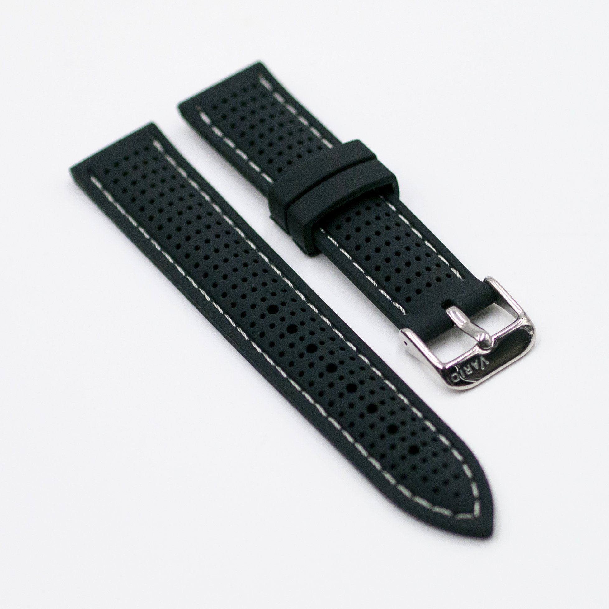 vario perforated silicone watch strap with light grey stitching