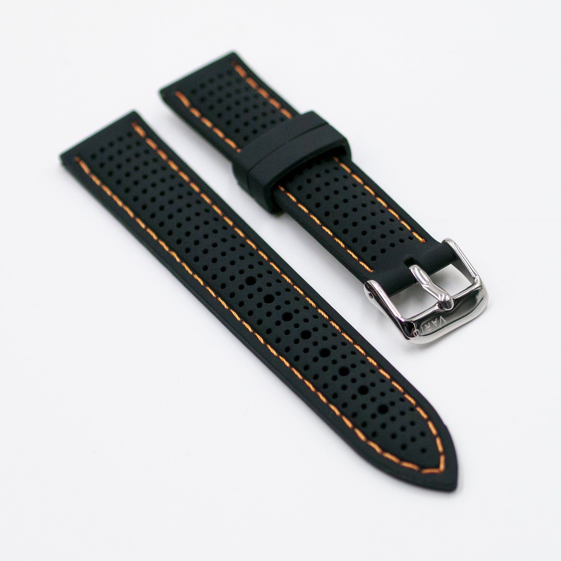 vario perforated silicone watch strap with orange stitching