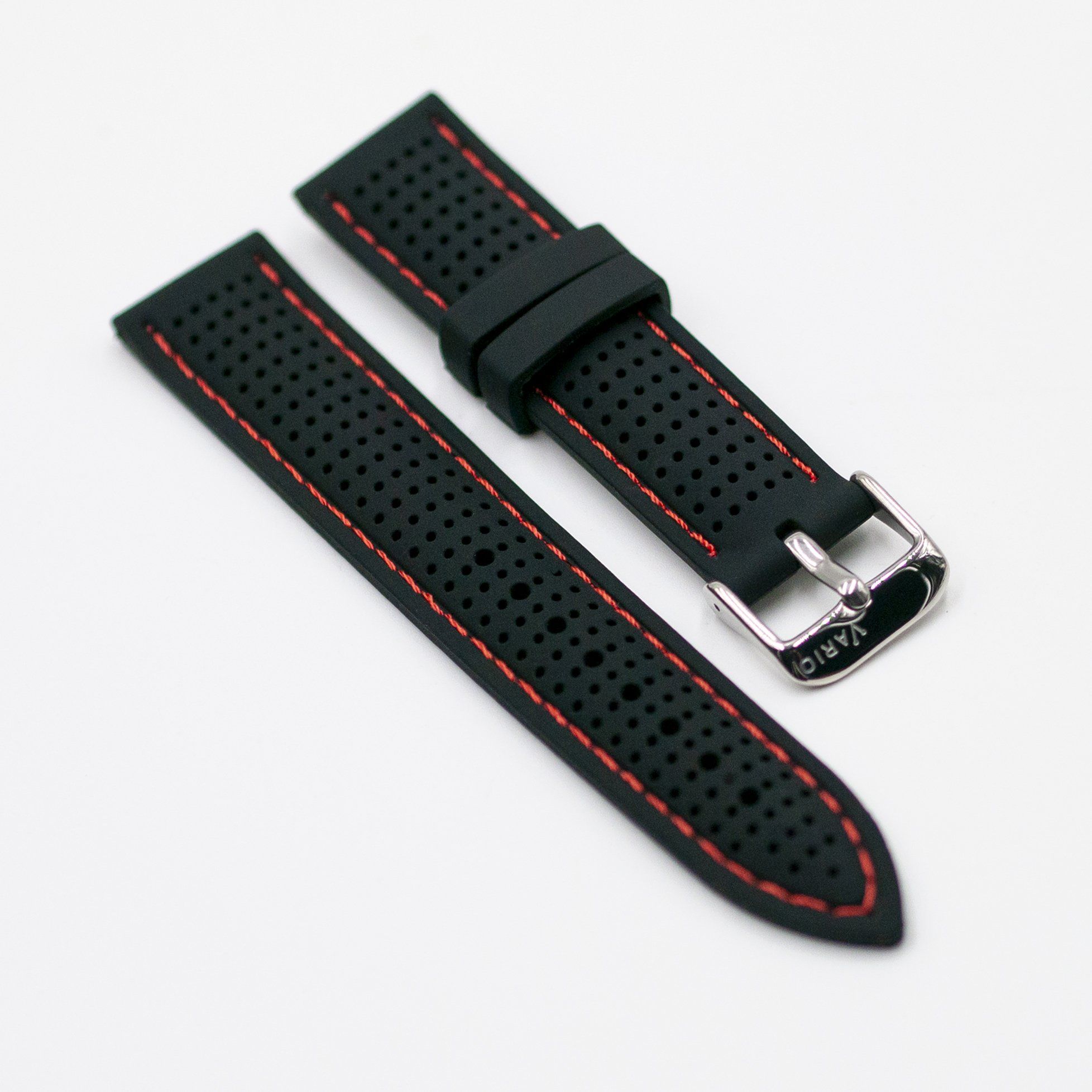 vario perforated silicone watch strap with red stitching