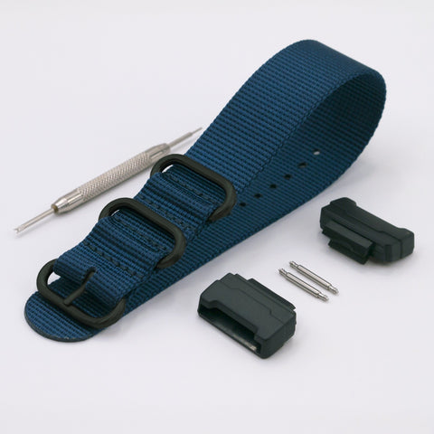 gshock with casio adapter and vario ballistic nylon watch band dark blue