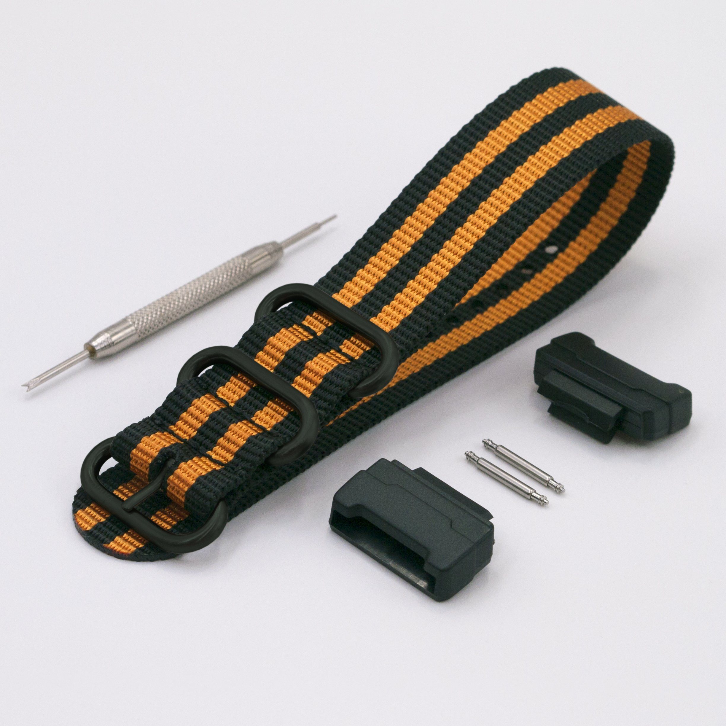 vario ballistic nylon orange black stripe maratac strap with casio g shock adapter